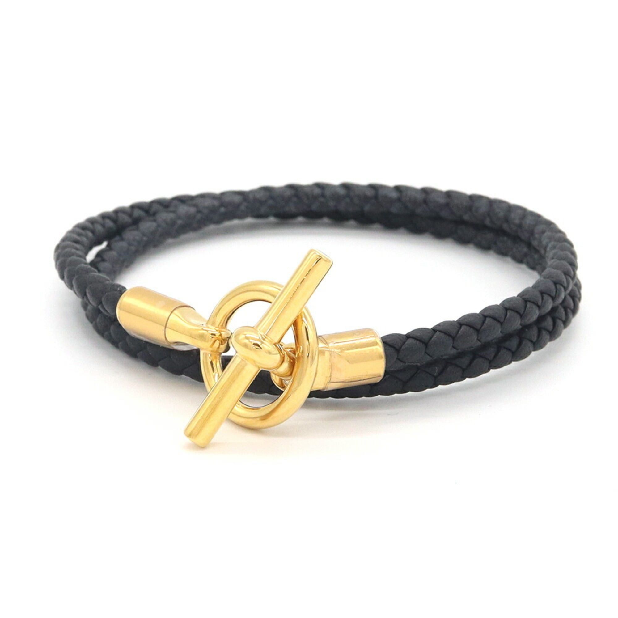 Hermes Hermes Glenan Double Tour Bracelet H071689 Black Gold Veau Swift Metal Bangle Layer Women's HERMES Size ONE SIZE - 1 Thumbnail