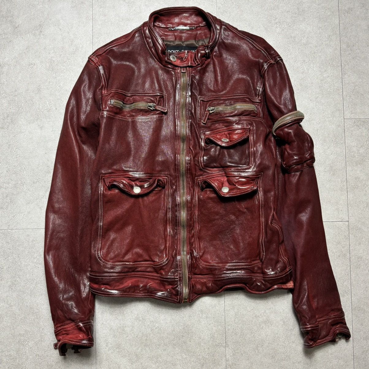 Dolce & Gabbana ストライプ レザーシャツジャケット | レッド