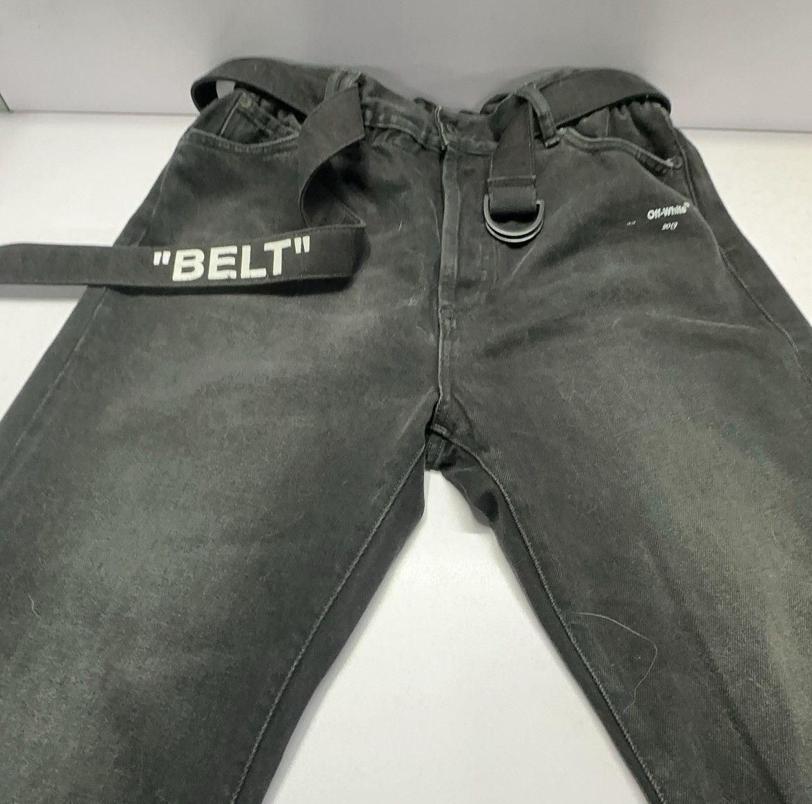 Off-White OFF-WHITE Slim Fit Logo Print Washed Denim Jeans Size US 34 / EU 50 - 3 Thumbnail
