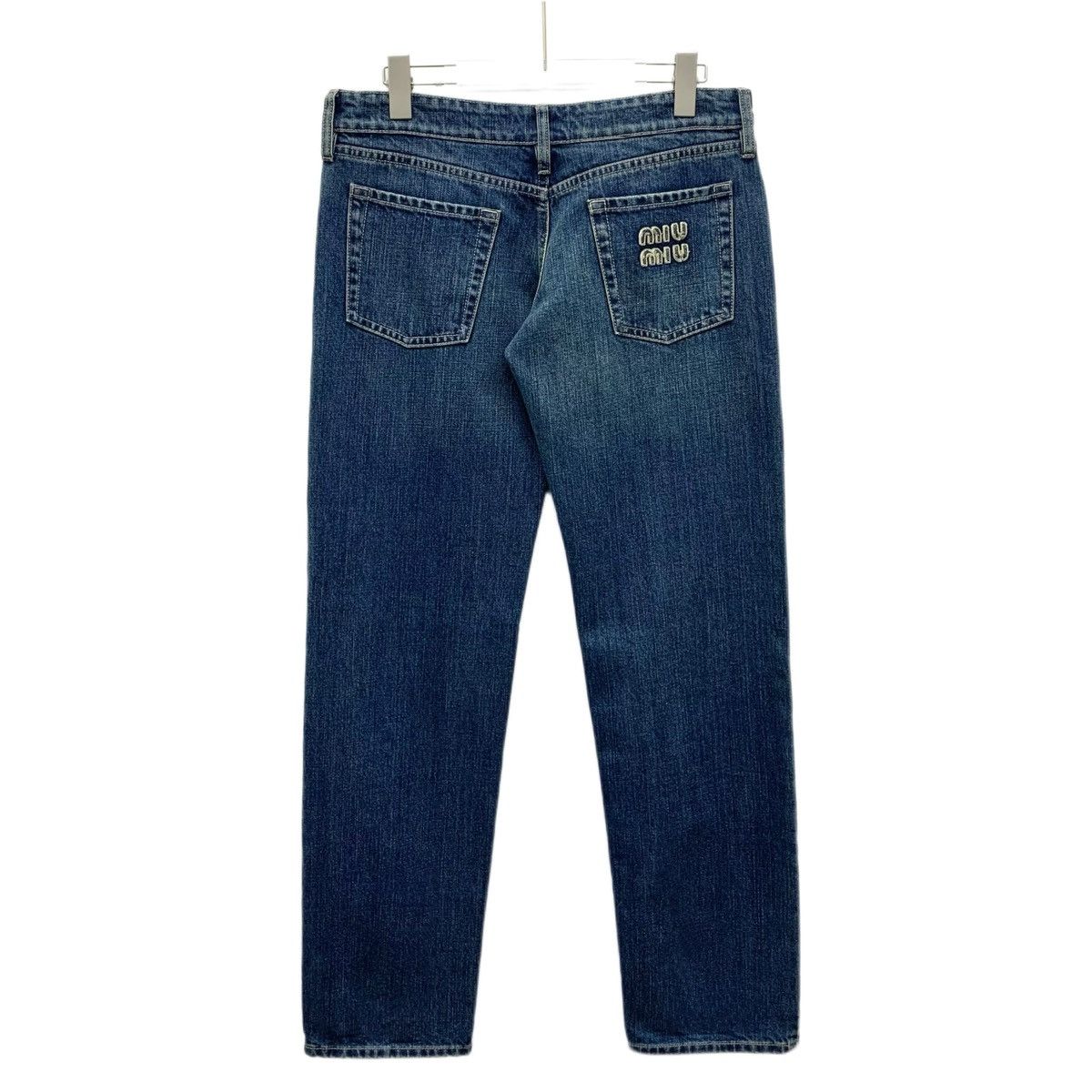 Miu Miu Miu Miu 23SS Dark Blue Logo Letter Cotton Denim Pants K26WX Size 26" / US 2 / IT 38 - 2 Thumbnail