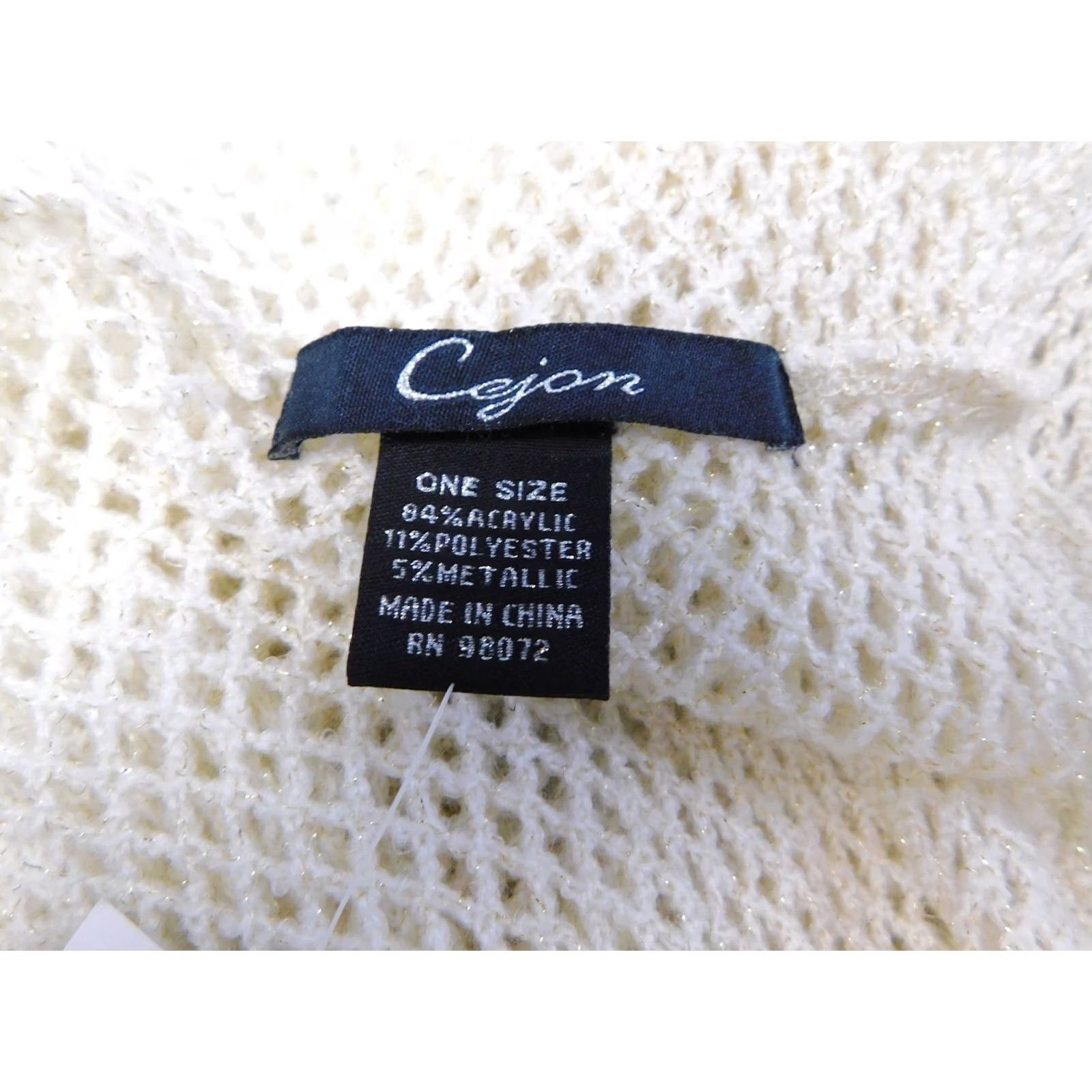 Vintage Cejon Ivory Metallic Thread Fishnet Diamond Knit Infinity Loop Scarf Women | 31" x 17" | Knit Infinity Scarf | Hand Wash Only Size ONE SIZE - 3 Thumbnail