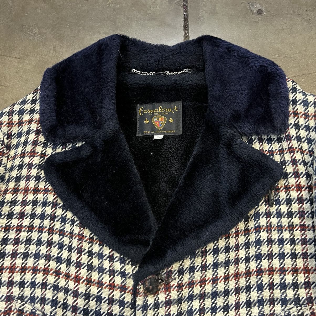 Vintage Vintage 70s Houndstooth Wool Overcoat Shearling Trench Size US L / EU 52-54 / 3 - 12 Thumbnail