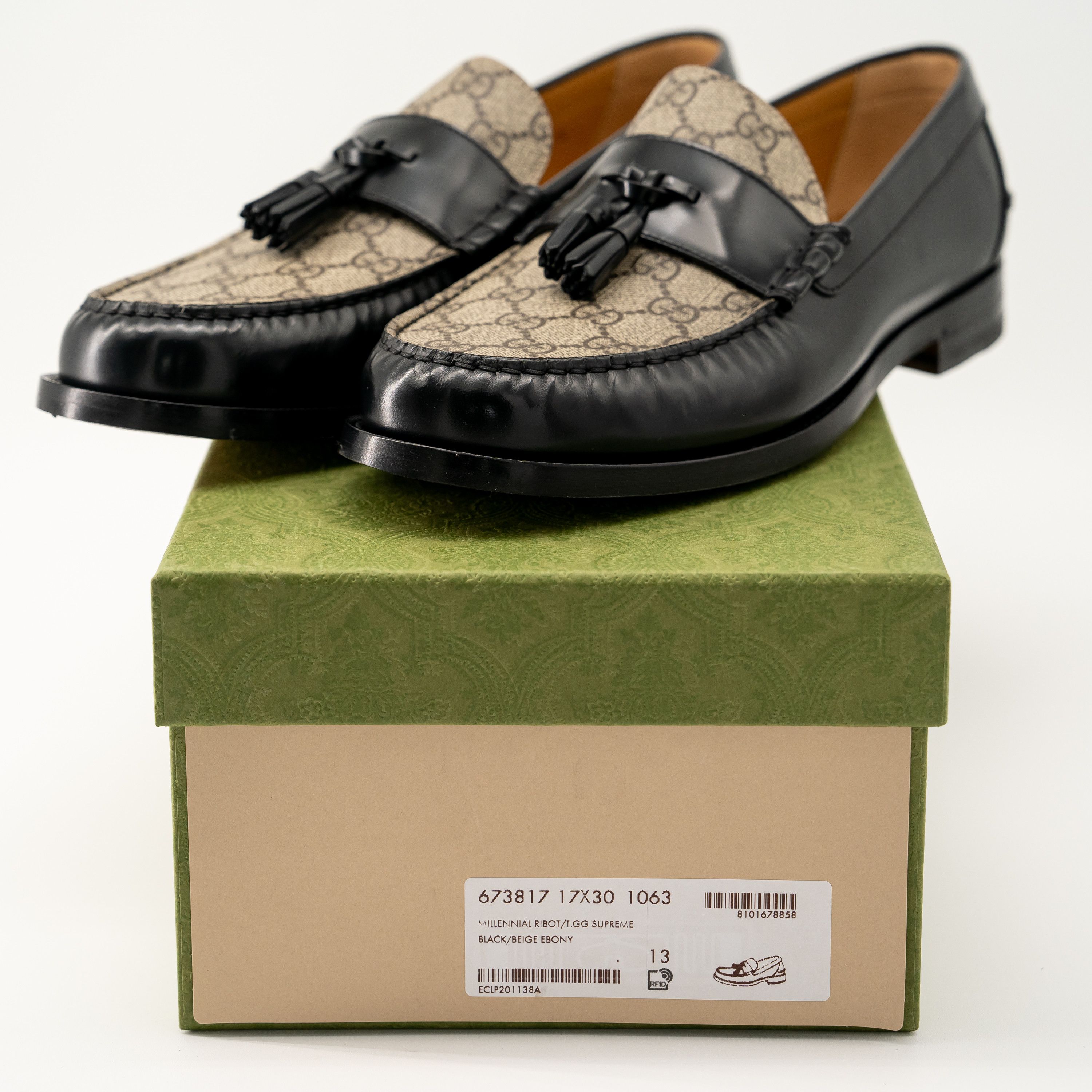 Gucci 13G 13.5 US Gucci Tassel GG Black Beige Loafers Leather Size US 13 / EU 46 - 9 Thumbnail