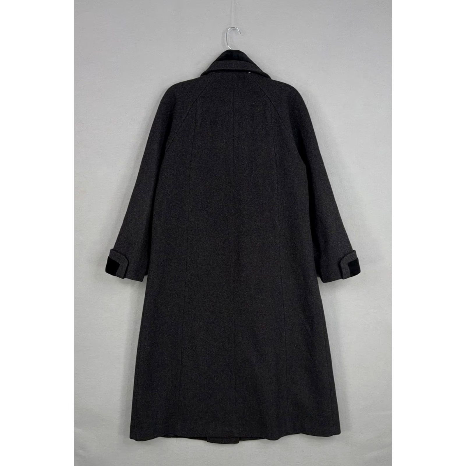 Velvet VINTAGE JAD Coat Womens 6 Gray Wool Long Trench Velvet Collar Cuff USA 80s 90s Size M / US 6-8 / IT 42-44 - 6 Thumbnail