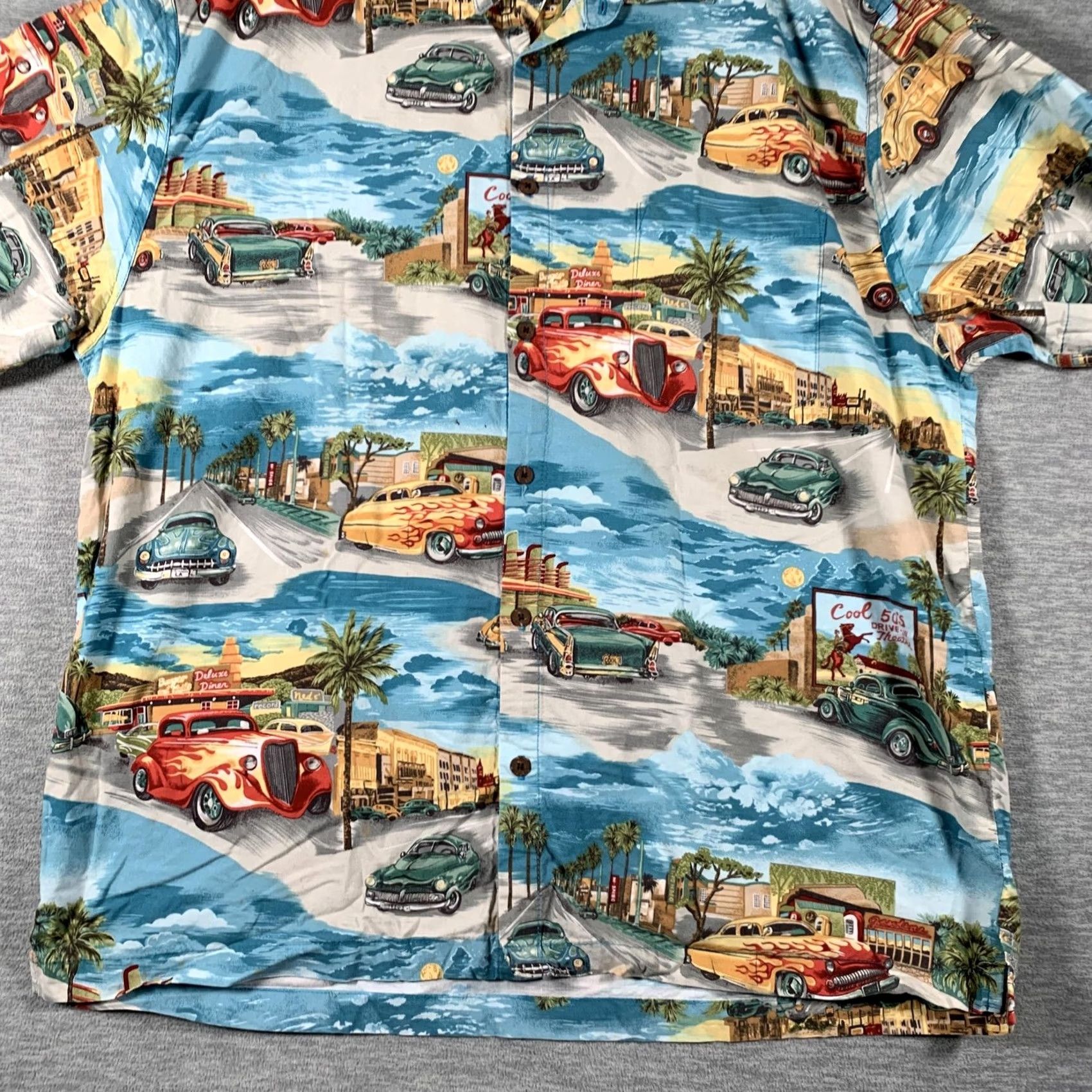 Vintage High Seas Trading Co Hawaiian Aloha Shirt Mens XL Blue Retro Hot Rod Cars Size US XL / EU 56 / 4 - 3 Thumbnail