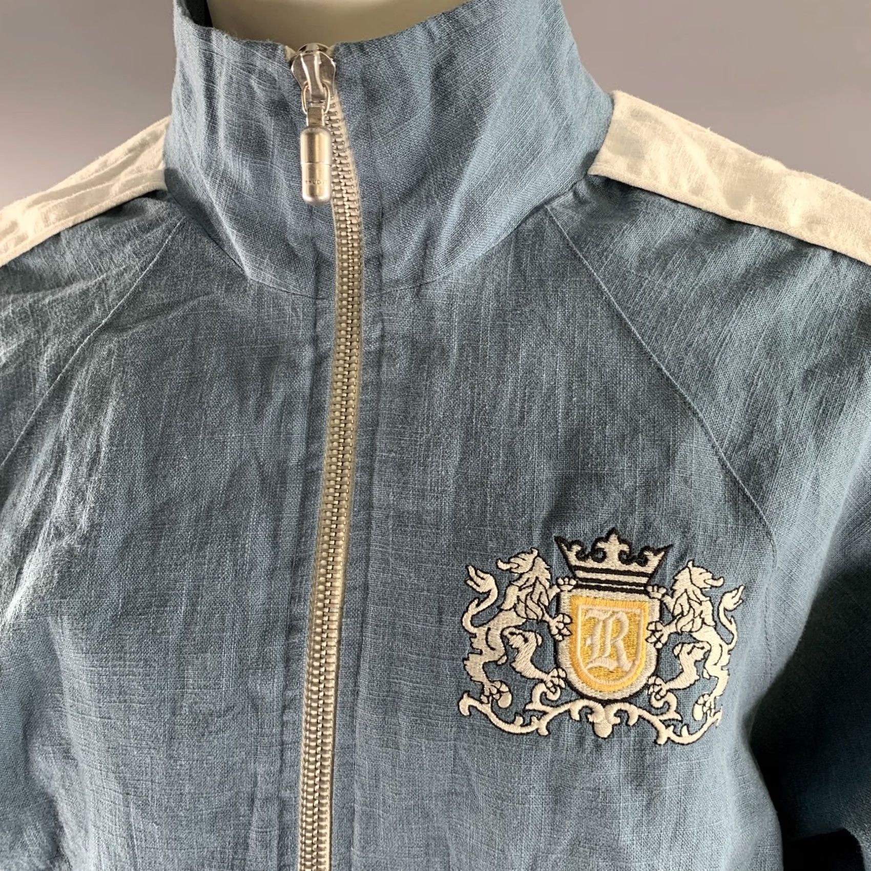 Rhude RHUDE Size S Blue White Color Block Linen Bomber Jacket Size US S / EU 44-46 / 1 - 2 Thumbnail