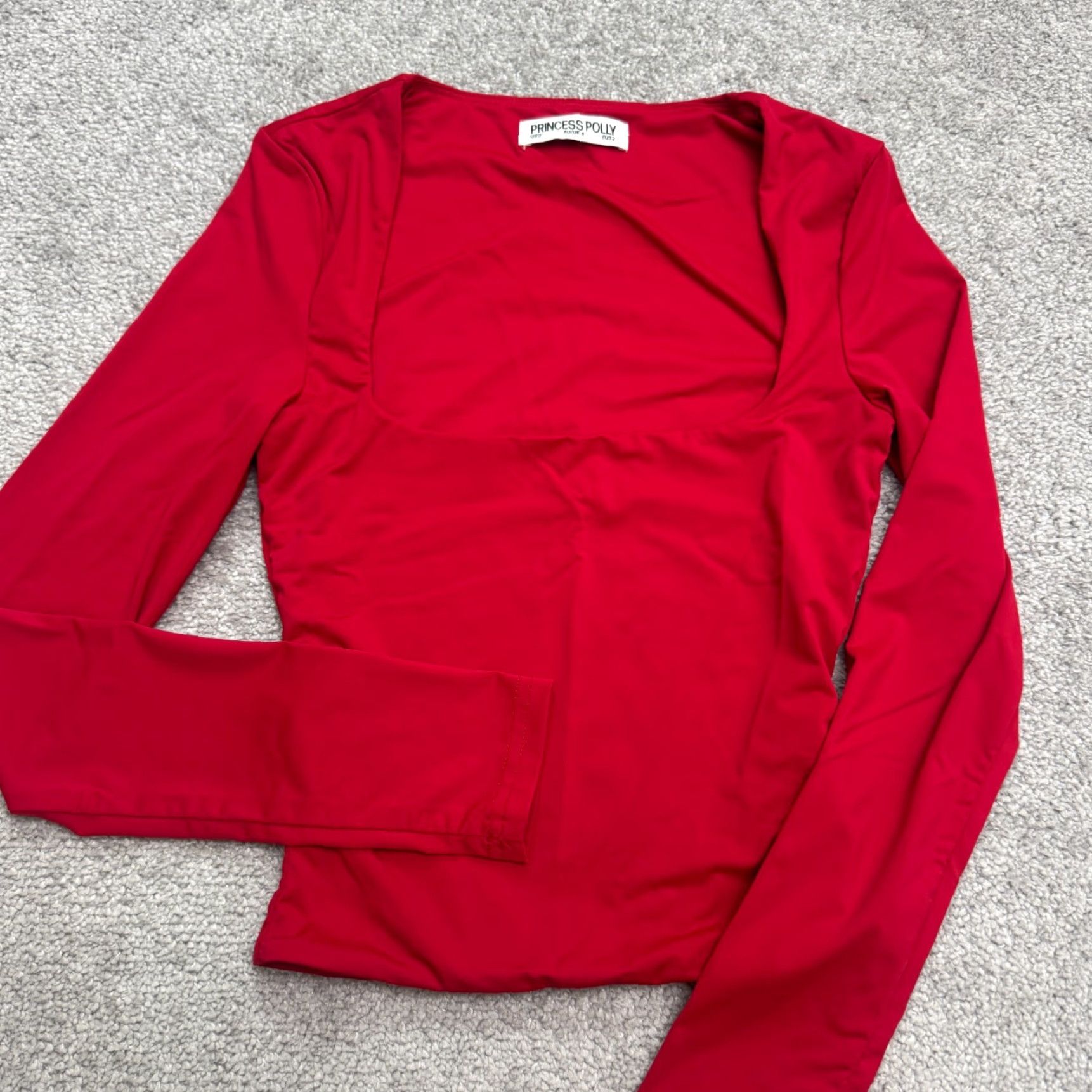 PRINCESS POLLY Princess Polly Shirt Womens 0 Red Nylon Spandex Square Neck Long Sleeve Top Size XS / US 0-2 / IT 36-38 - 2 Thumbnail