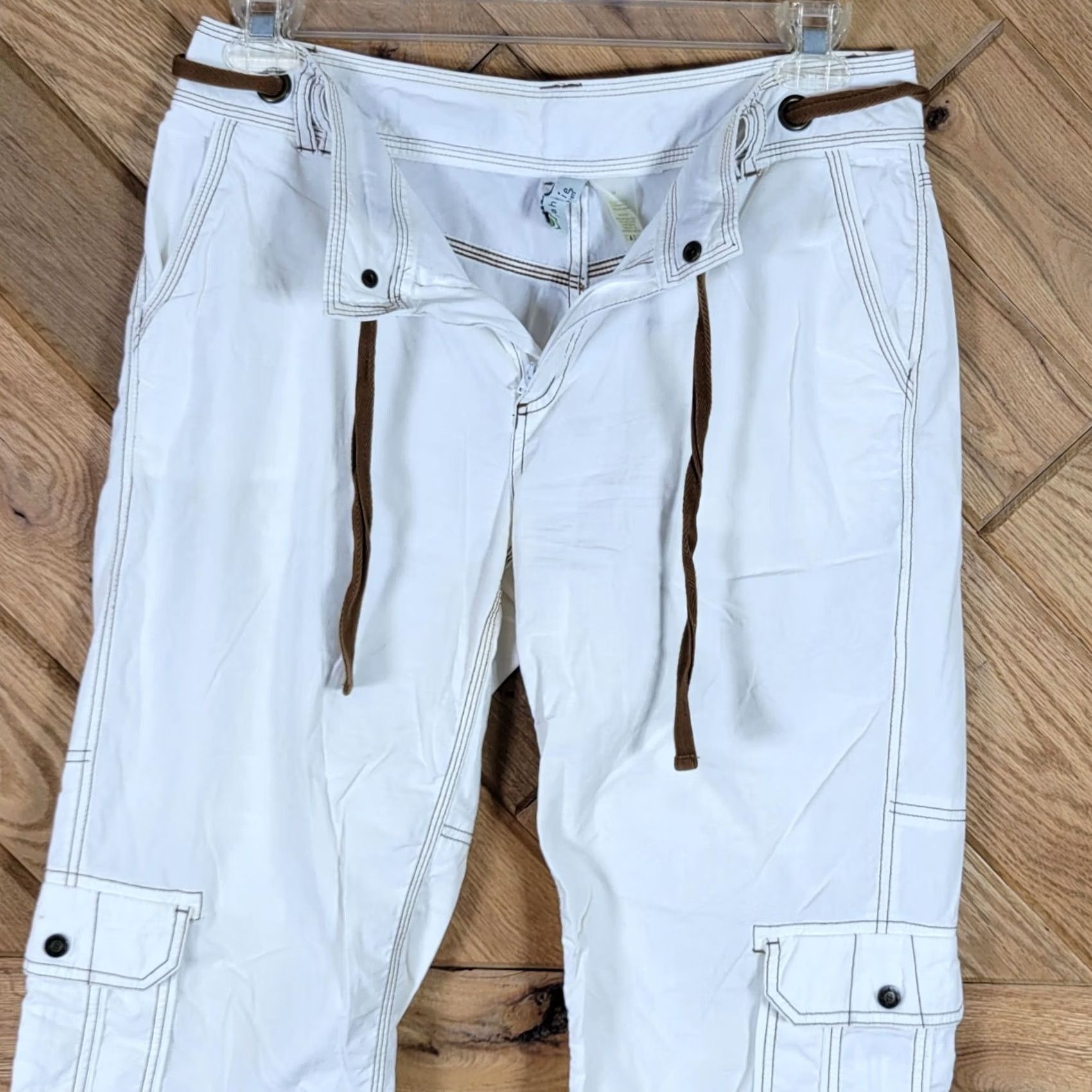 Vintage Sahalie Capri Pants M Drawstring White Brown Stitching Size 32" / US 10 / IT 46 - 7 Thumbnail