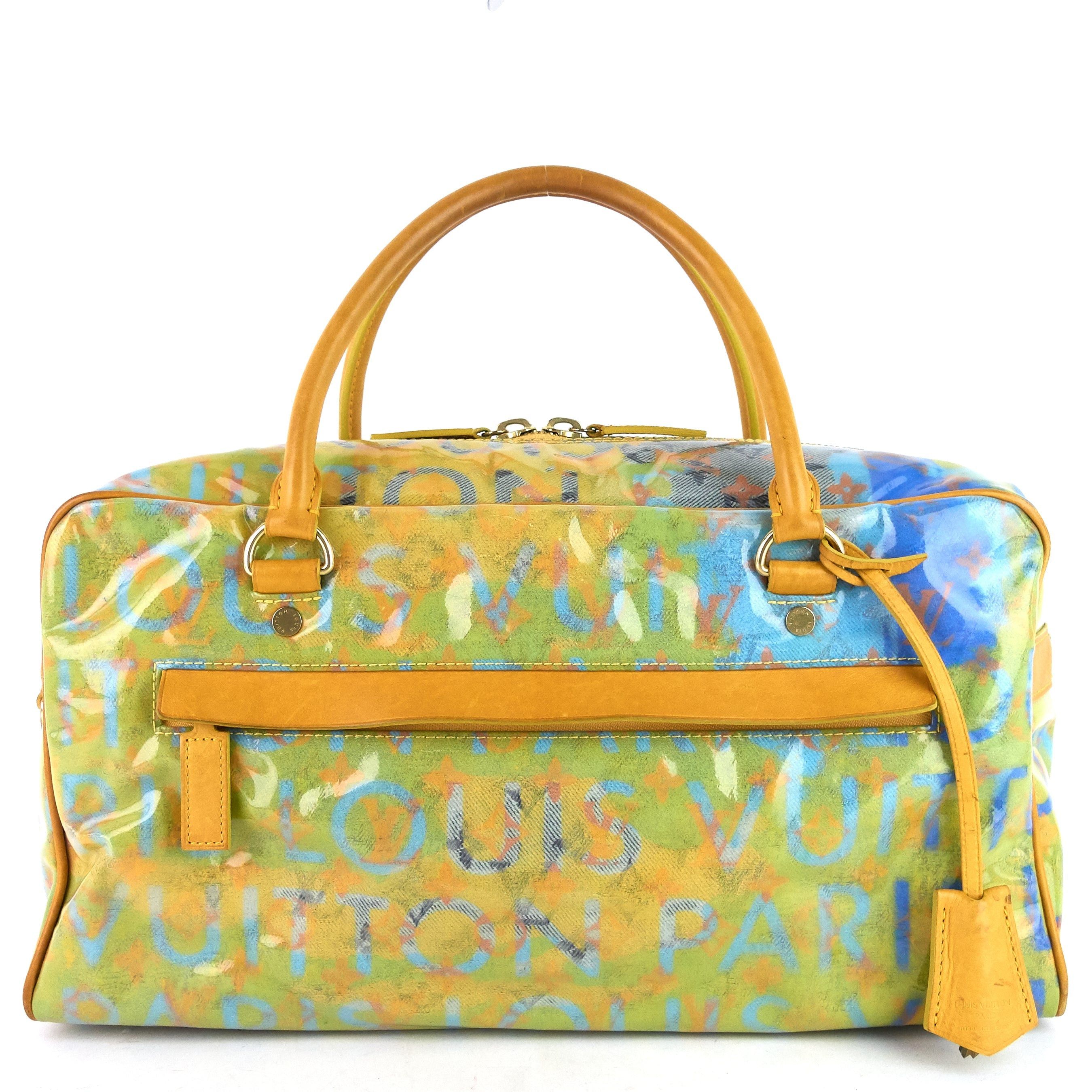 image of Louis Vuitton Weekender Pm Monogram Pulp Canvas Bag in Blue, Women's