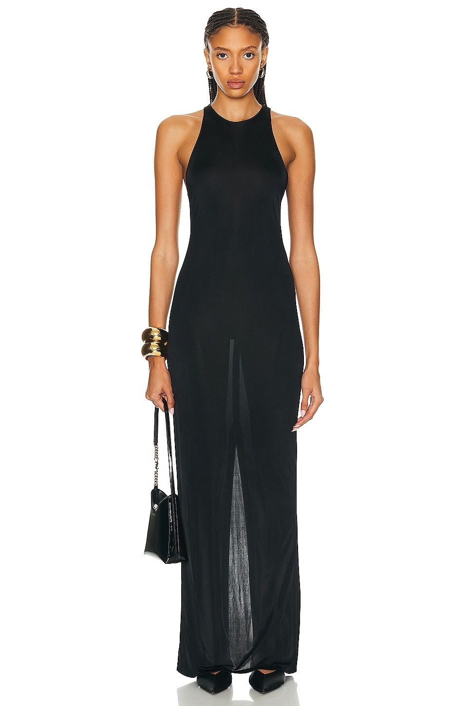 Saint Laurent Paris o1bcso1str1125 Racer Front Dress In Shiny Jersey in Black Size S / US 4 / IT 40 - 1 Thumbnail