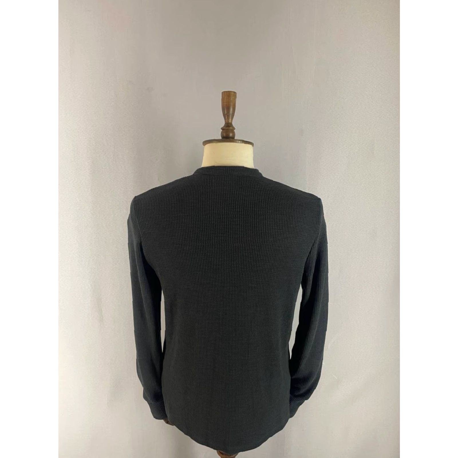 Allsaints AllSaints Mens Henley Knit Sweatshirt S Black Viscose Long Sleeve Shirt Sweatshirt Size US S / EU 44-46 / 1 - 2 Thumbnail
