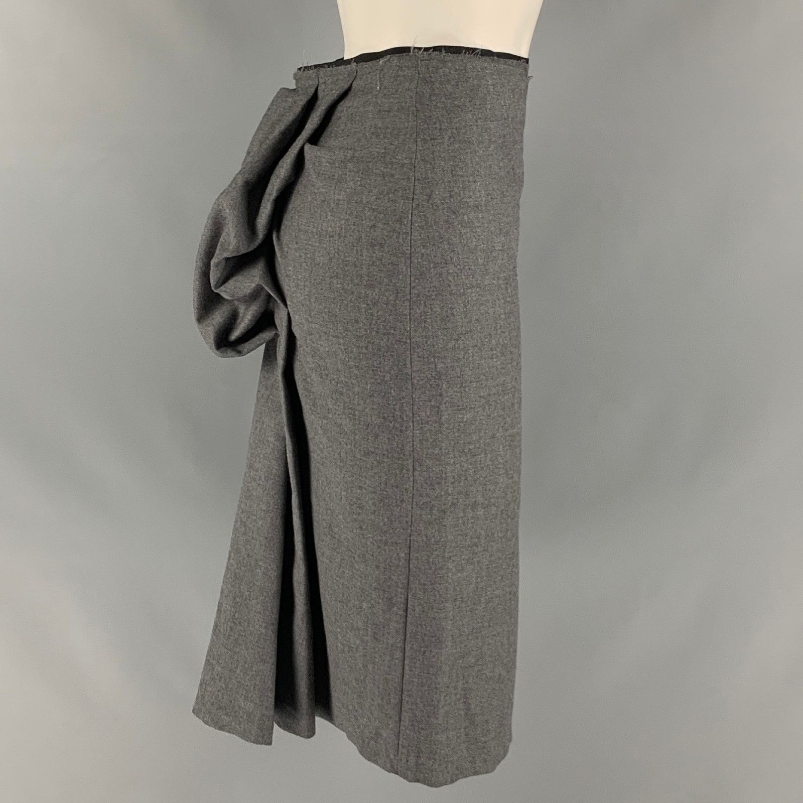 Other TSUNODA 0 Grey Wool Polyester Pleated Pencil Mid-Calf Skirt Size 25" / US 0 / IT 36 - 2 Thumbnail