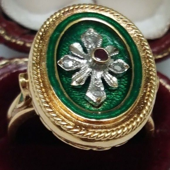 Other Victorian Enamel 750(18k) Yellow Gold Genuine Ruby Diamonds Size ONE SIZE - 5 Thumbnail