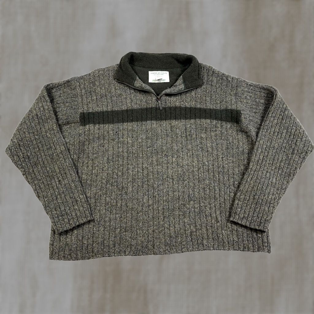 American Eagle Outfitters VINTAGE American Eagle Sweater Men XL Green Wool Knit Pullover 1/4 Zip Holes Size US XL / EU 56 / 4 - 1 Thumbnail