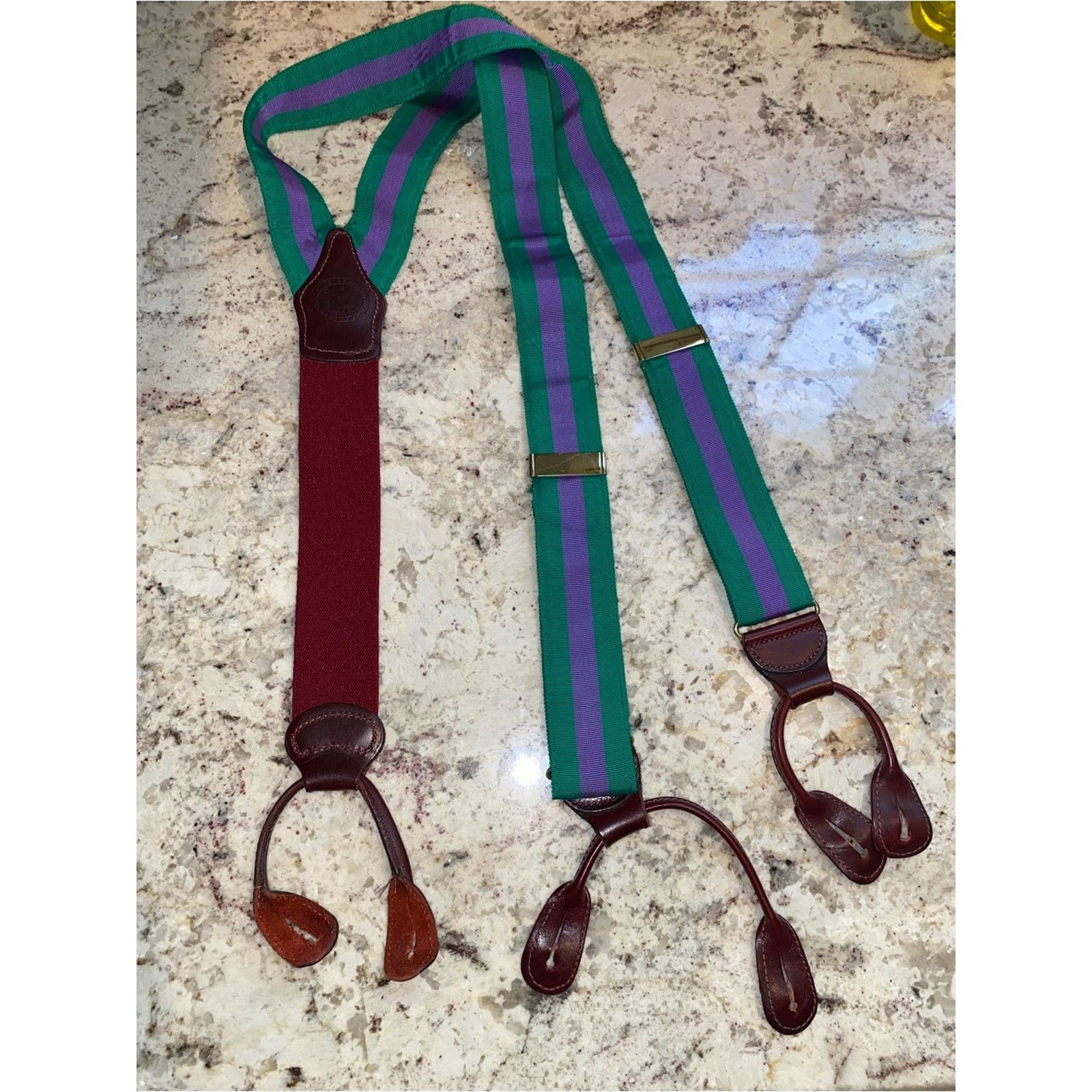 J. Press Mens $165 J Press Suspenders Green & Purple Braces USF Size ONE SIZE - 1 Thumbnail