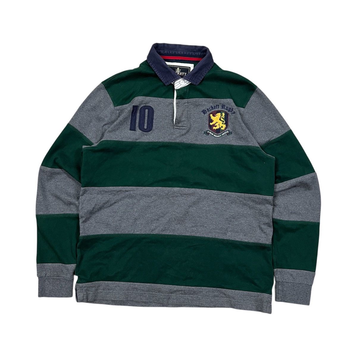 Hackett Hackett London Striped Rugby Polo Shirt Grey/Green Men’s szL Size US L / EU 52-54 / 3 - 1 Thumbnail