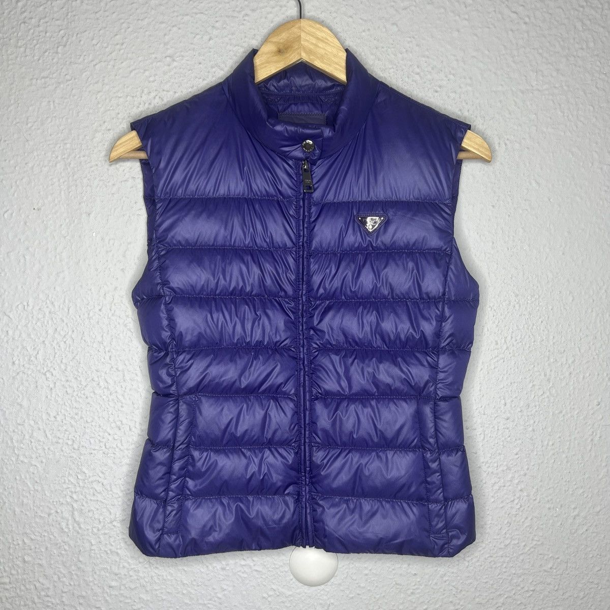 Prada Padded Puffer Down Vest Gilet Triangle Logo Purple
