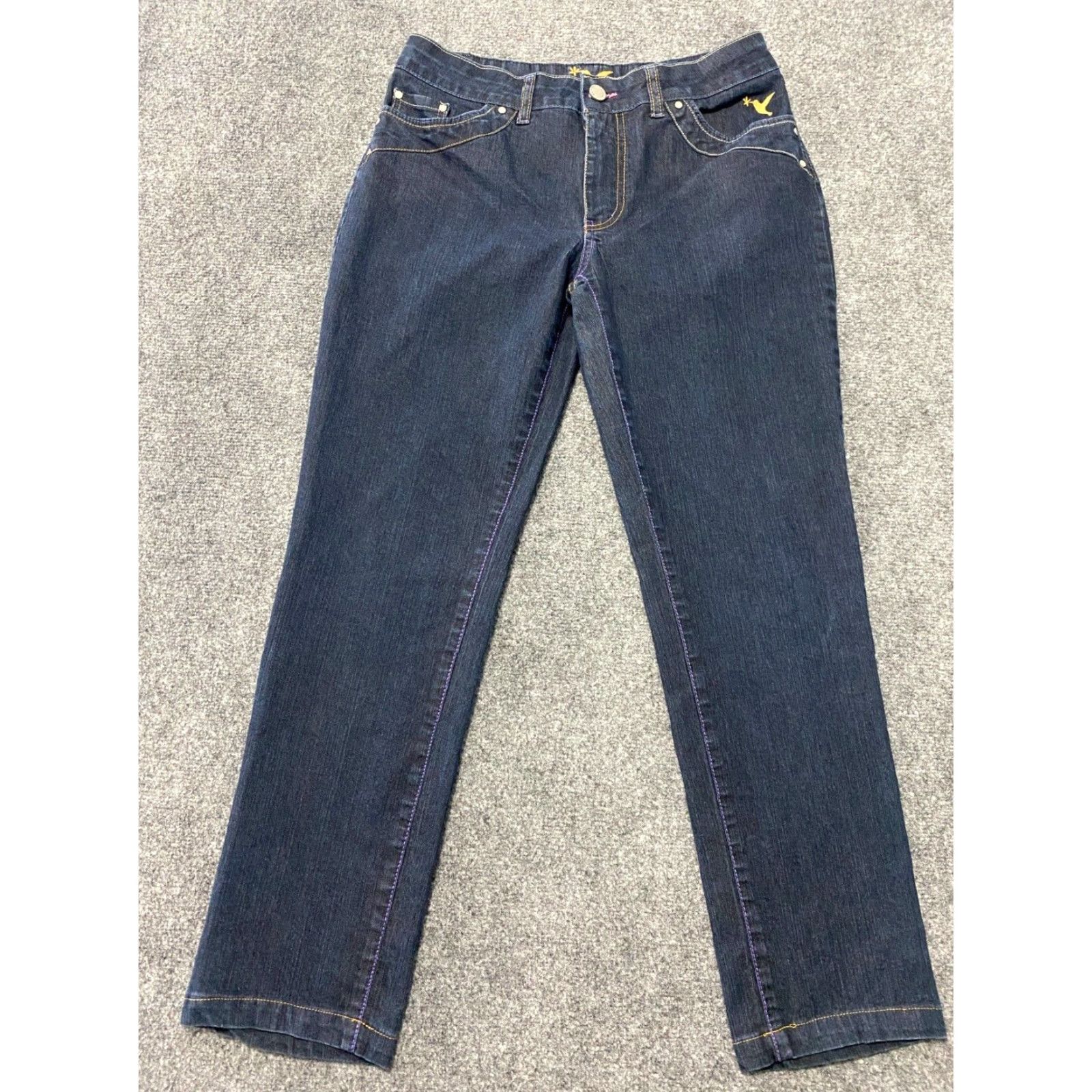 Vintage Beija Flor Jeans Brasil Women's Size 12 Blue Stretch Bird Embroidered Size 34" / US 12 / IT 48 - 2 Thumbnail