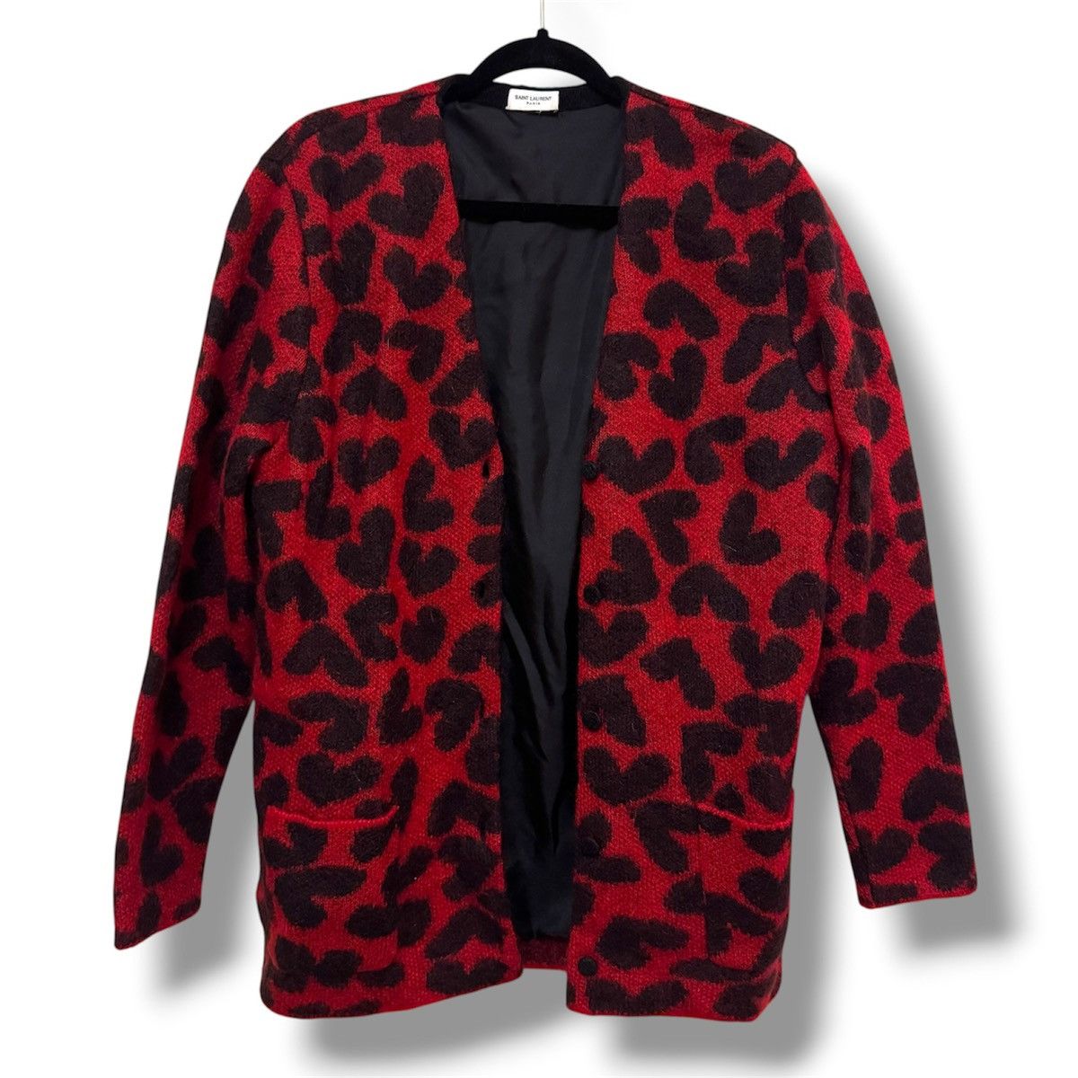 Saint Laurent Paris Saint Laurent Paris Red & Black Leopard Heart Print Wool Moh Size M / US 6-8 / IT 42-44 - 2 Thumbnail