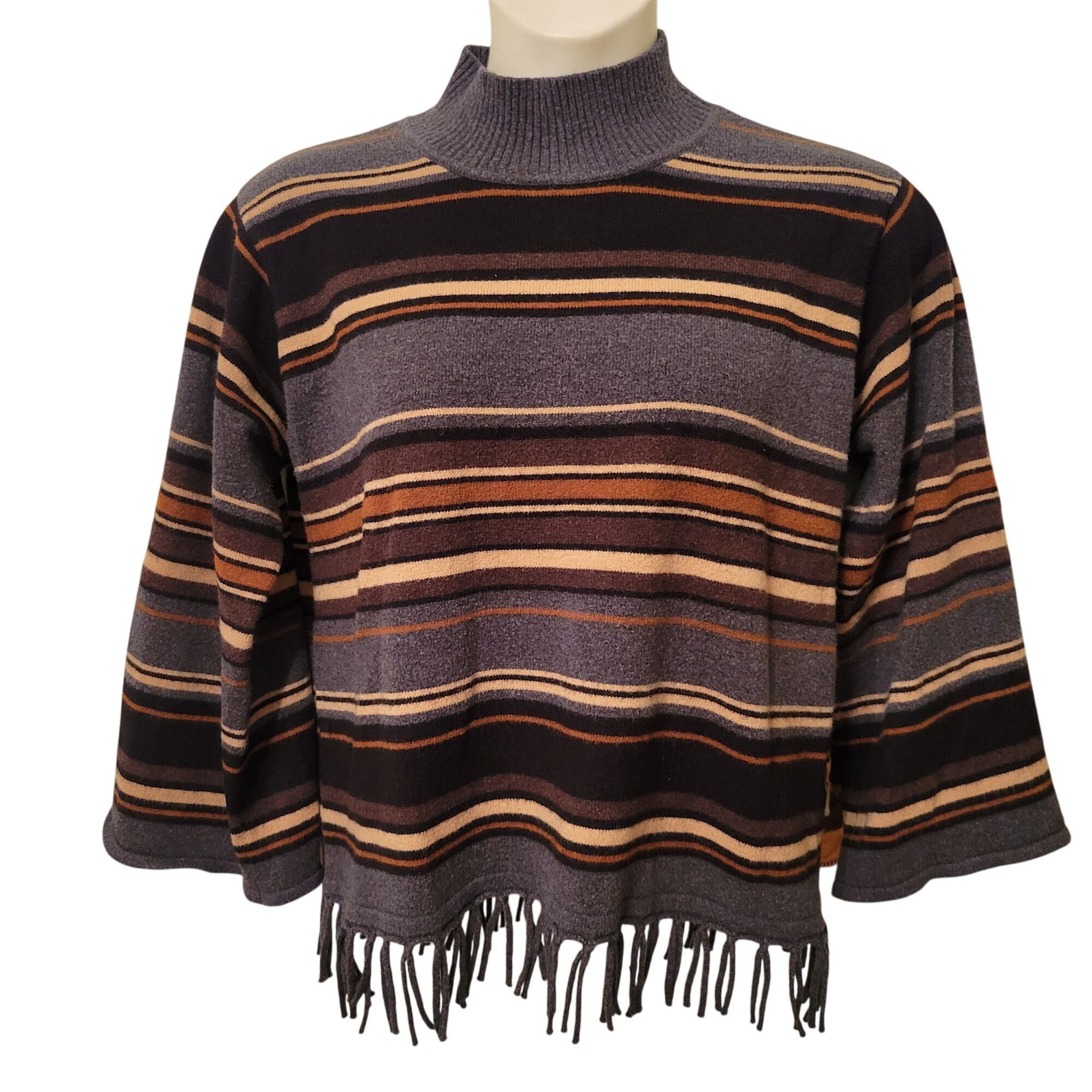 Other Rafaella XL Striped Fringe Sweater Southwestern Serape Cozy Size XL / US 12-14 / IT 48-50 - 1 Thumbnail