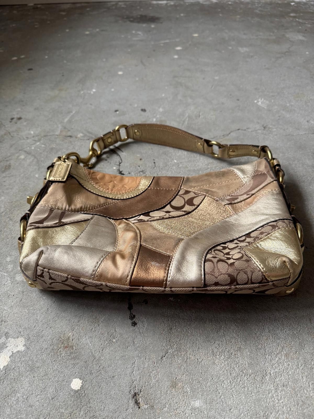 Coach Coach Signature Patchwork Carly Shoulder Bag Beige/Gold Size ONE SIZE - 7 Thumbnail