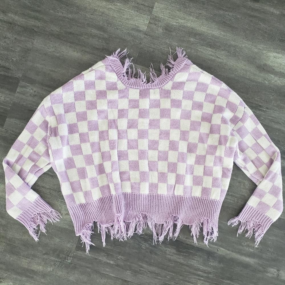 Designer Purple White Checkered JP Sweater Long Sleeve Size S / US 4 / IT 40 - 2 Thumbnail