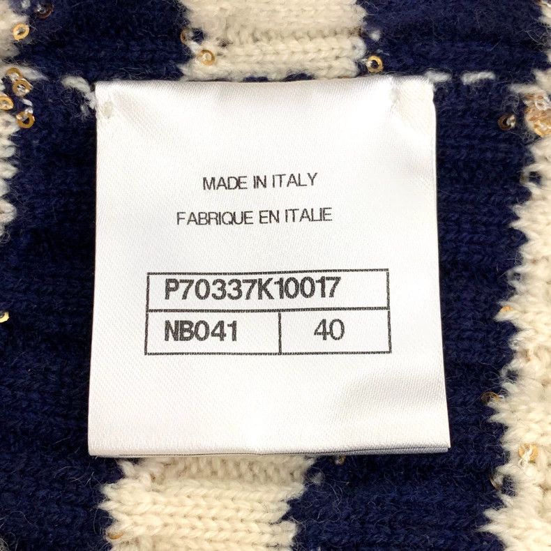 Chanel Chanel Color-blocked striped sequin cashmere V-neck long-sl Size S / US 4 / IT 40 - 8 Thumbnail