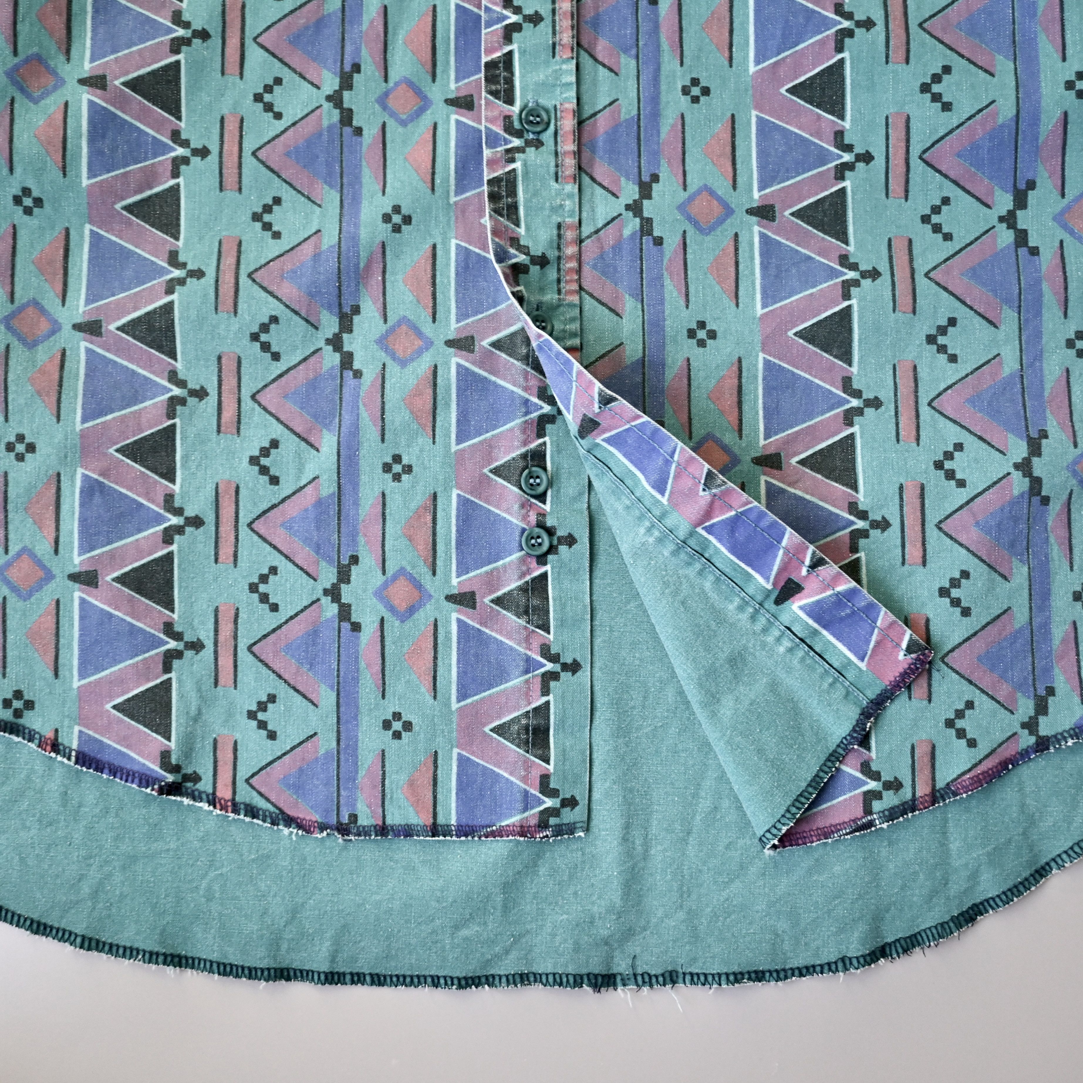 Vintage VTG 90s Wrangler Brushpopper shirt Aztec Navajo teal 17.5-35 Size US XL / EU 56 / 4 - 11 Thumbnail
