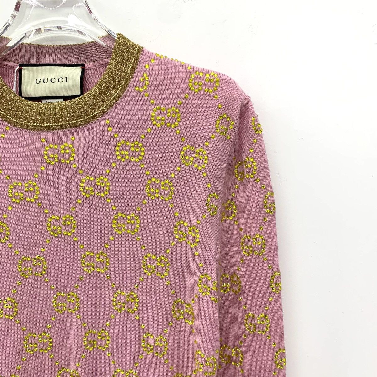 Gucci Gucci Pink Rhinestone Wool Long Sleeve Knit Sweater K26WX Size XS / US 0-2 / IT 36-38 - 3 Thumbnail