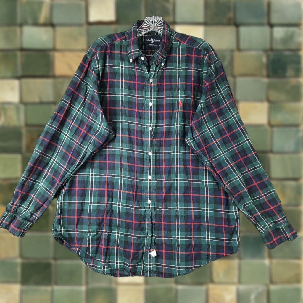 Ralph Lauren VINTAGE Ralph Lauren Shirt Plaid Made in USA XL Long Sleeve Button-Up Mens Green 90s USA Theme Size US XL / EU 56 / 4 - 1 Thumbnail