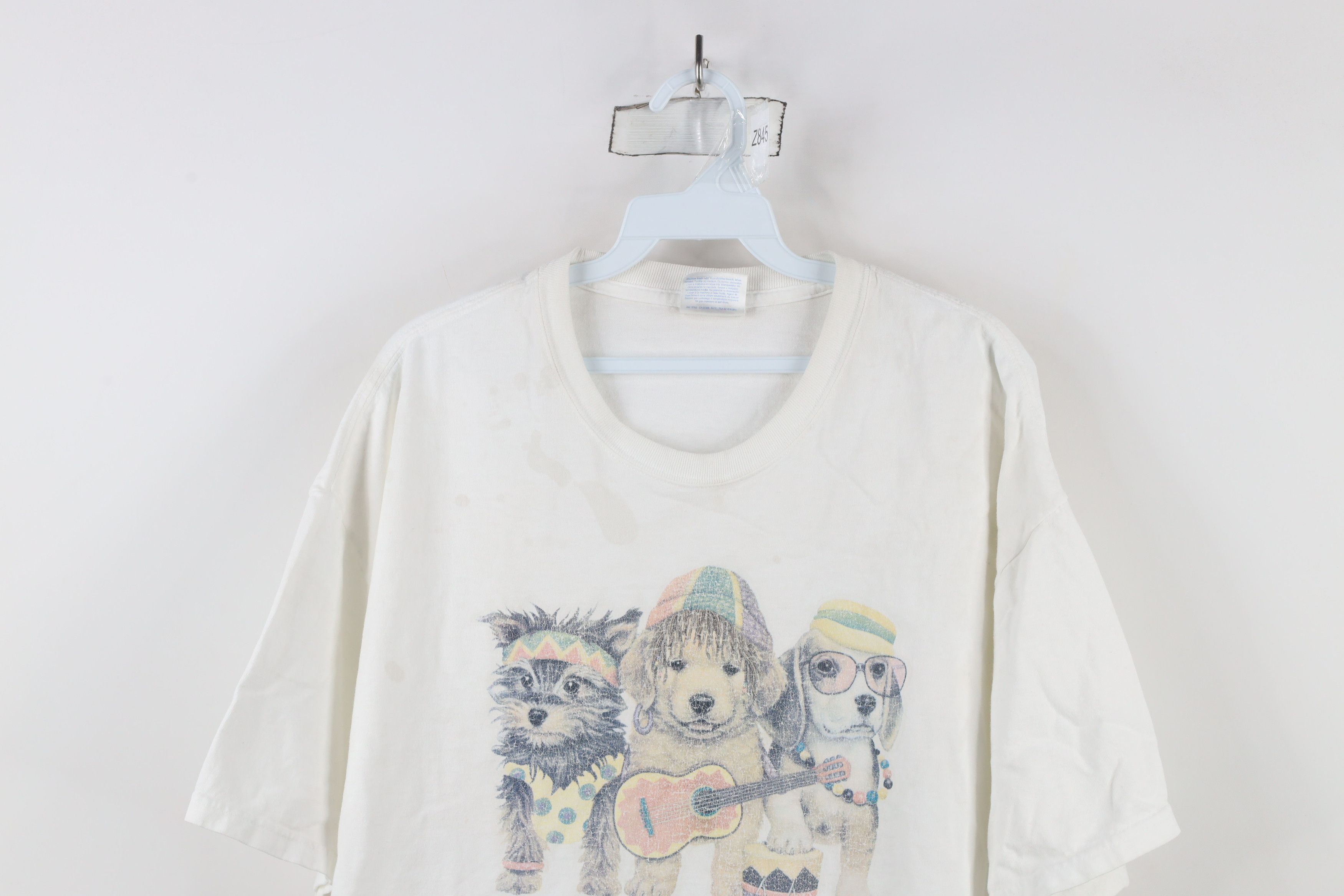 Vintage Vintage 90s Streetwear We Be Jammin Dogs Puppy T-Shirt White Size US XL / EU 56 / 4 - 2 Thumbnail
