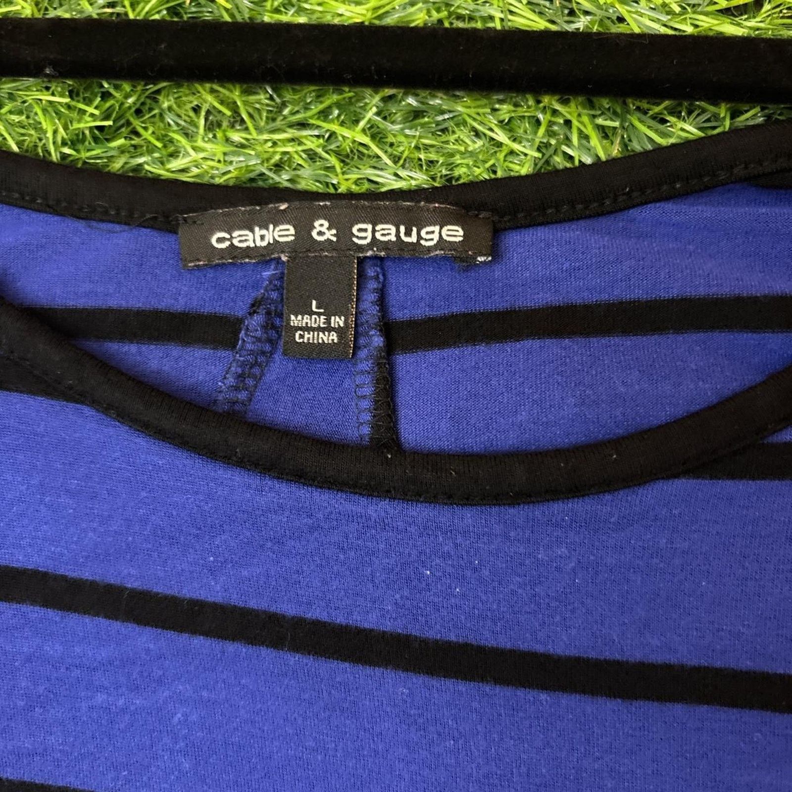 Other Women's Blue/Black Striped Cable & Gauge Tee Size L / US 10 / IT 46 - 6 Thumbnail