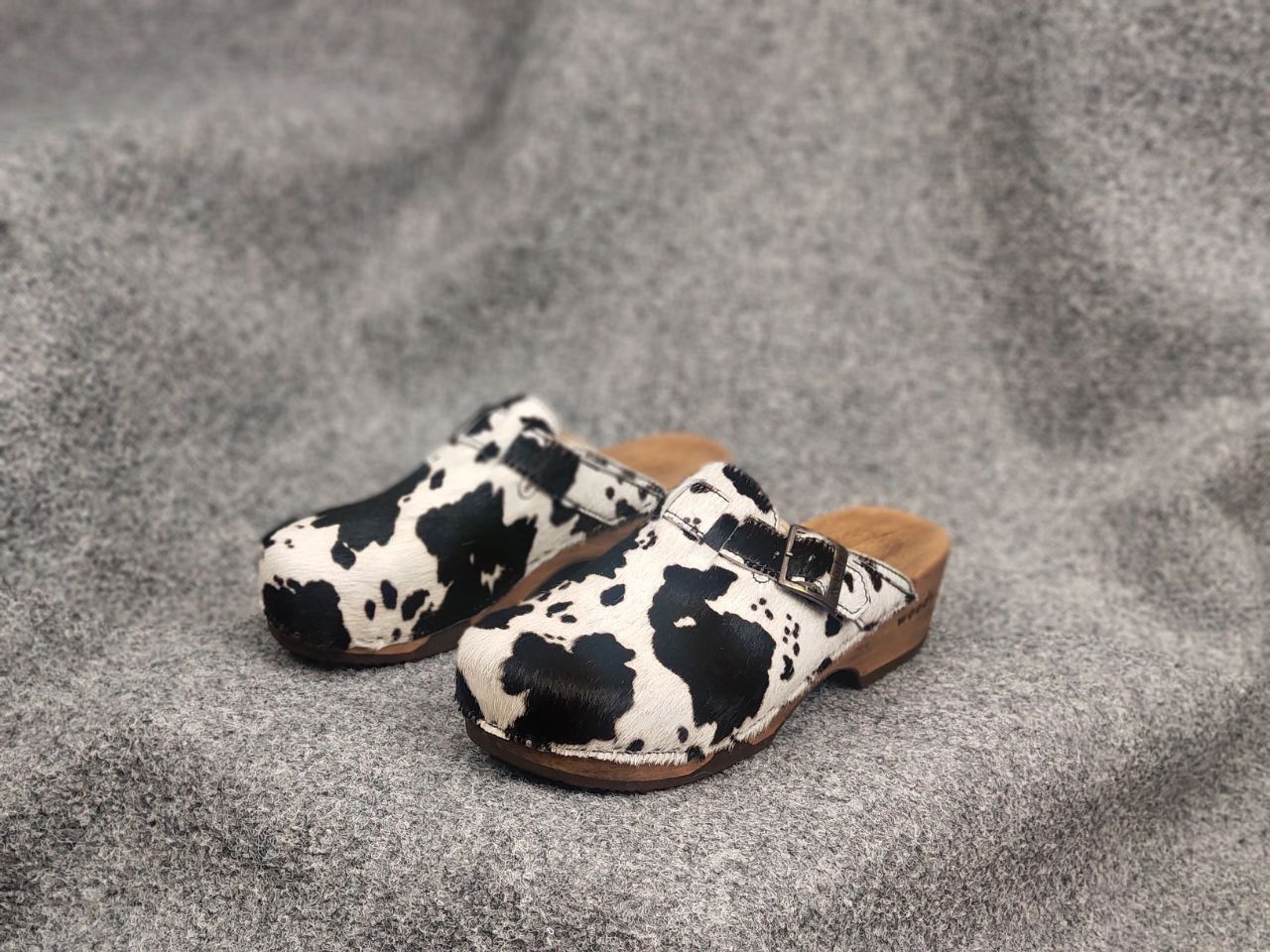 Woody Design Manu Fur W' Leather cowhide Clogs mules Shoes