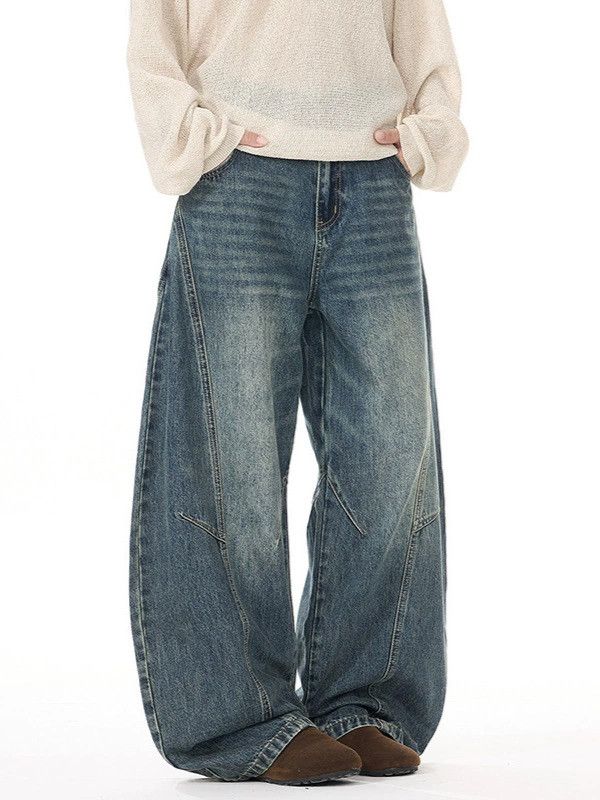 Jean Vintage loose washed patchwork scimitar straight jeans Size US 32 / EU 48 - 3 Thumbnail
