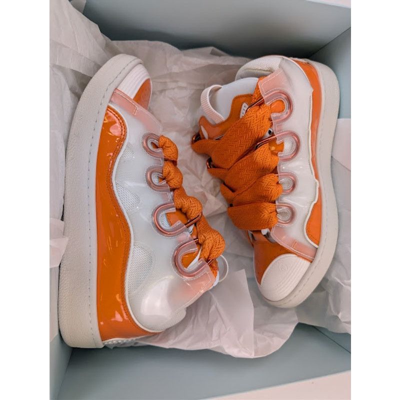 Lanvin o1rshd1 Leather Curb Low-Top Sneaker in Orange / White Size US 9 / EU 42 - 20 Thumbnail