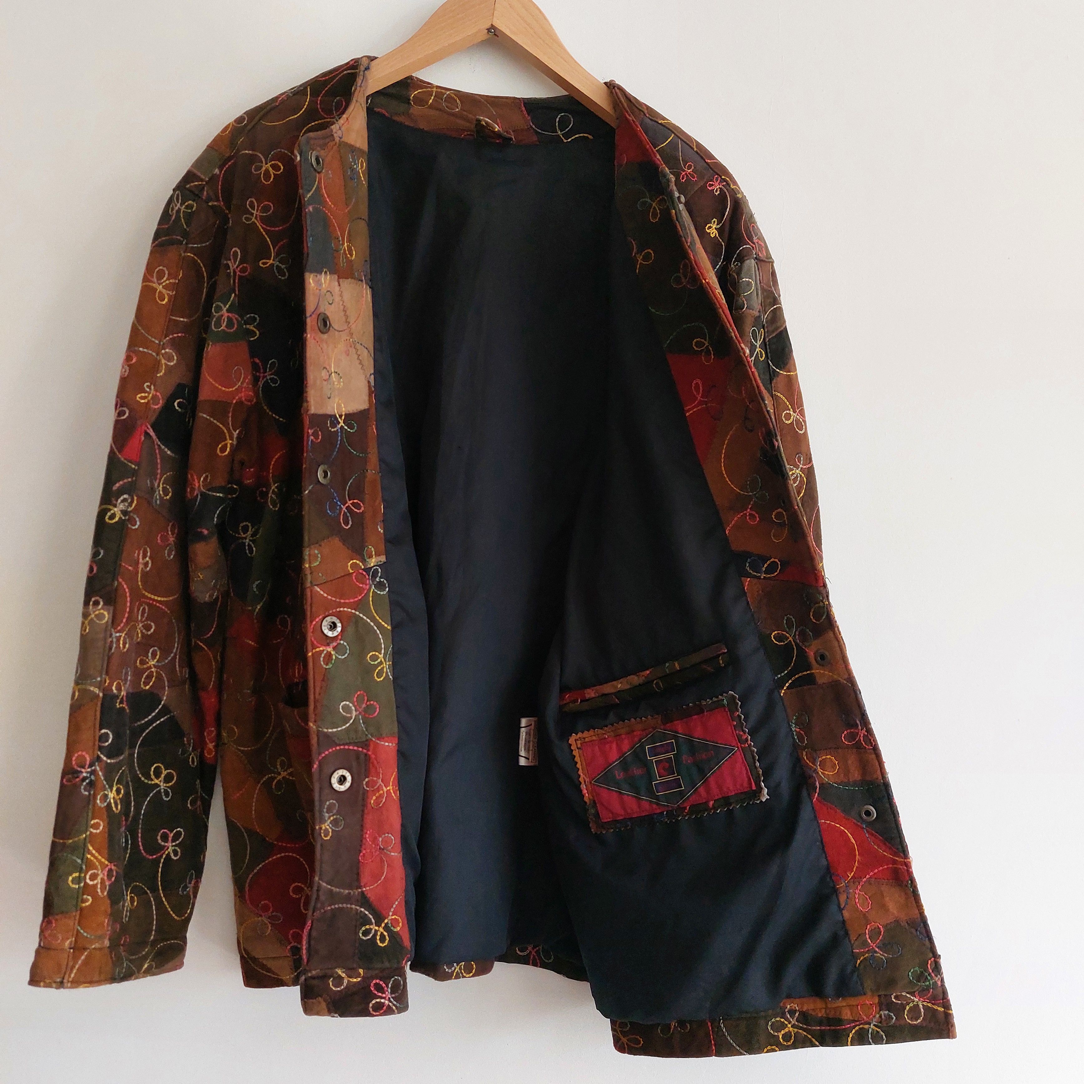 Vintage Vintage patchwork leather jacket with embroidery Size L / US 10 / IT 46 - 6 Thumbnail