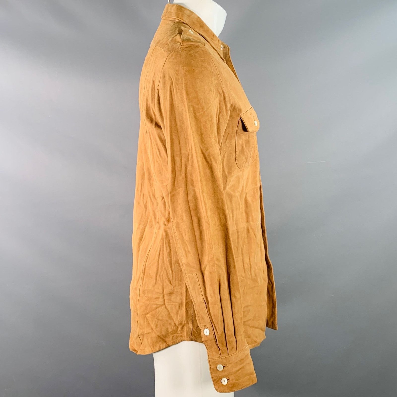 Dolce & Gabbana Camel Suede Military Two Pockets Epaulets Long Sleeve Shirt Size US XS / EU 42 / 0 - 2 Thumbnail