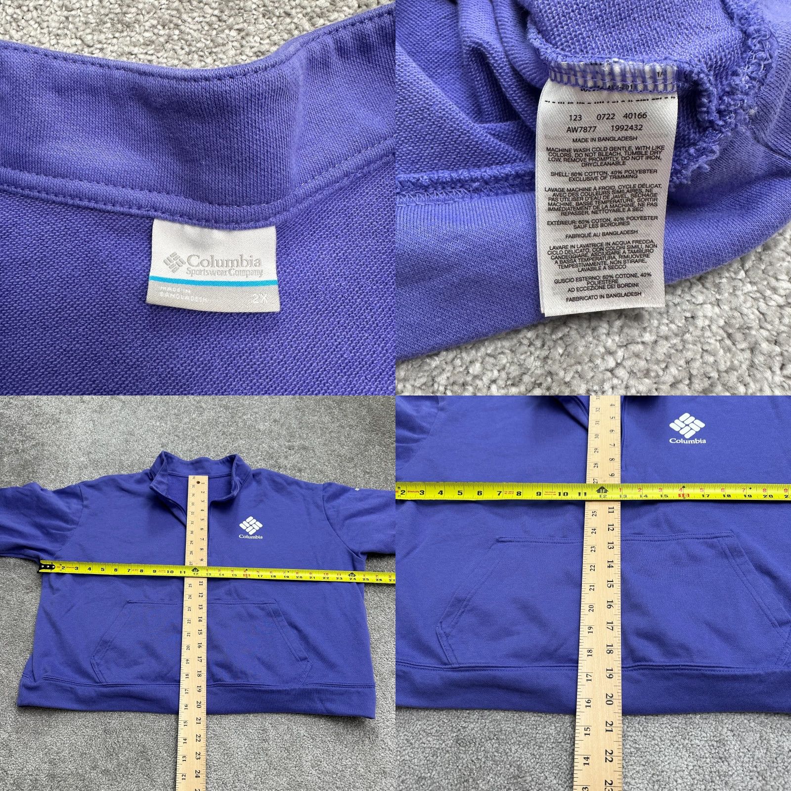 KangaROOS COLUMBIA 1/4 Zip Sweatshirt Womens Plus 2X Purple Fleece Casual Kangaroo Pocket Activewear Size XXL / US 16-18 / IT 52-54 - 8 Thumbnail