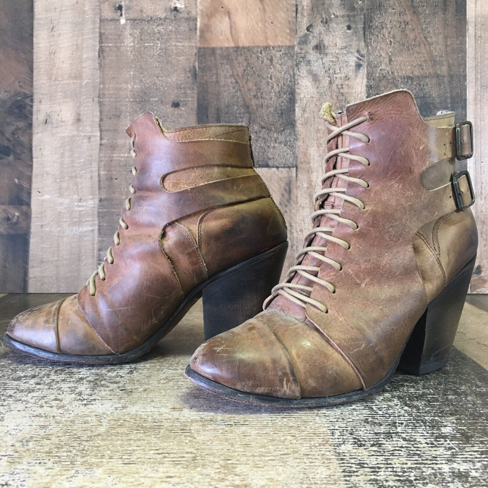 image of Freebird By Steven Malry Lace Up Zipper Boots Womens 9 in Brown