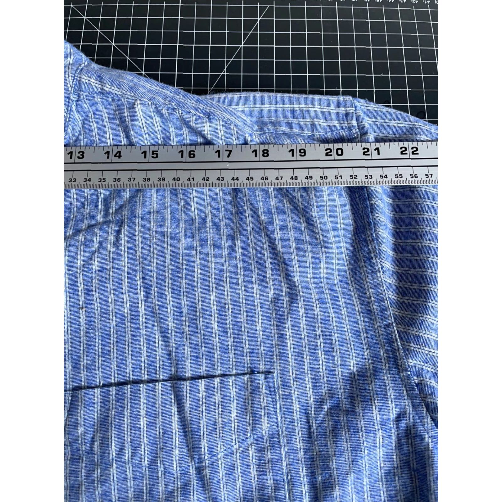 Lee Lee Valley Ireland Grandfather Shirt Men's L Blue Stripe Cotton Band Collar Shirt Size US L / EU 52-54 / 3 - 7 Thumbnail