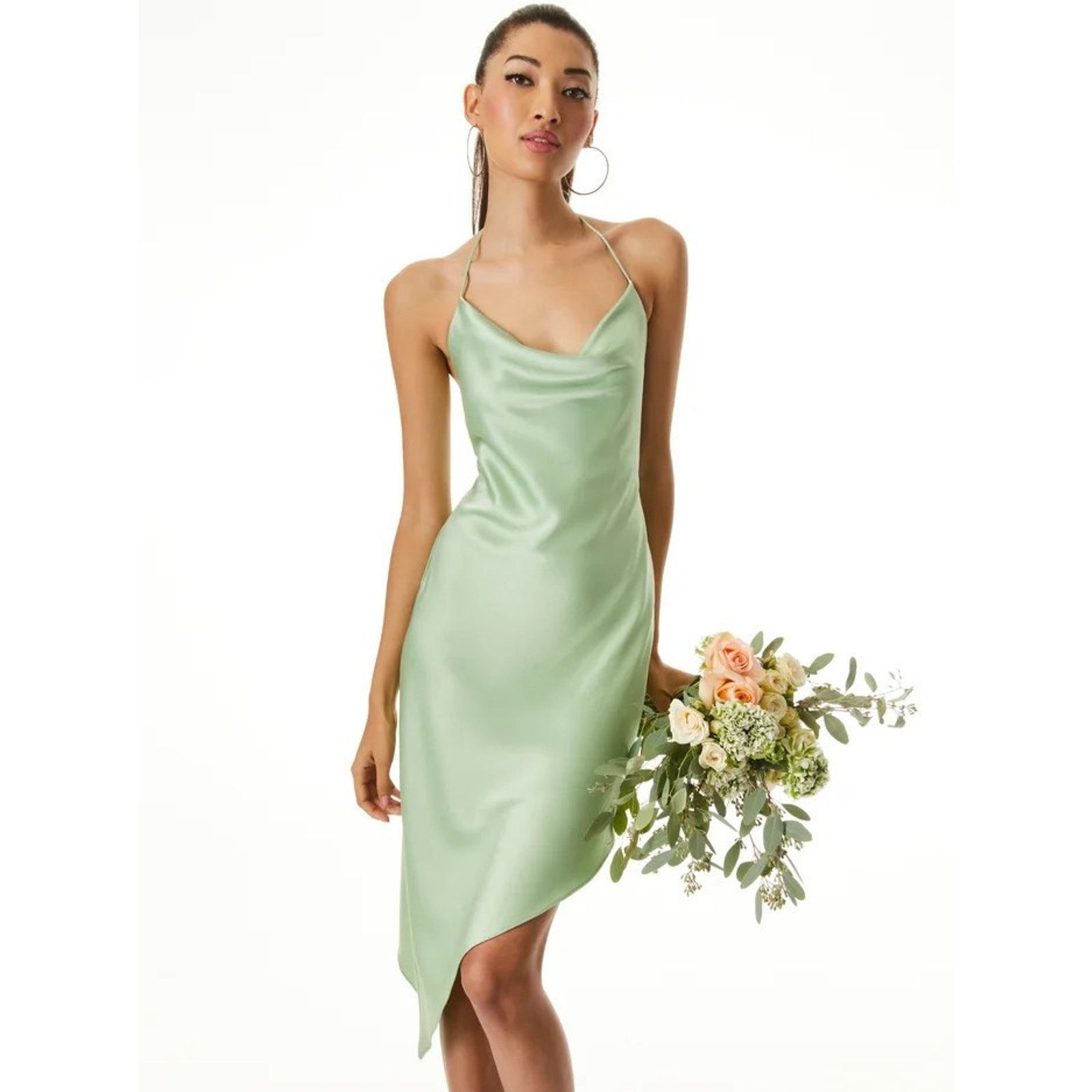 Alice + Olivia Alice + Olivis Satin Harmony Drapey Asymmetric Slip Dress Size M / US 6-8 / IT 42-44 - 2 Thumbnail