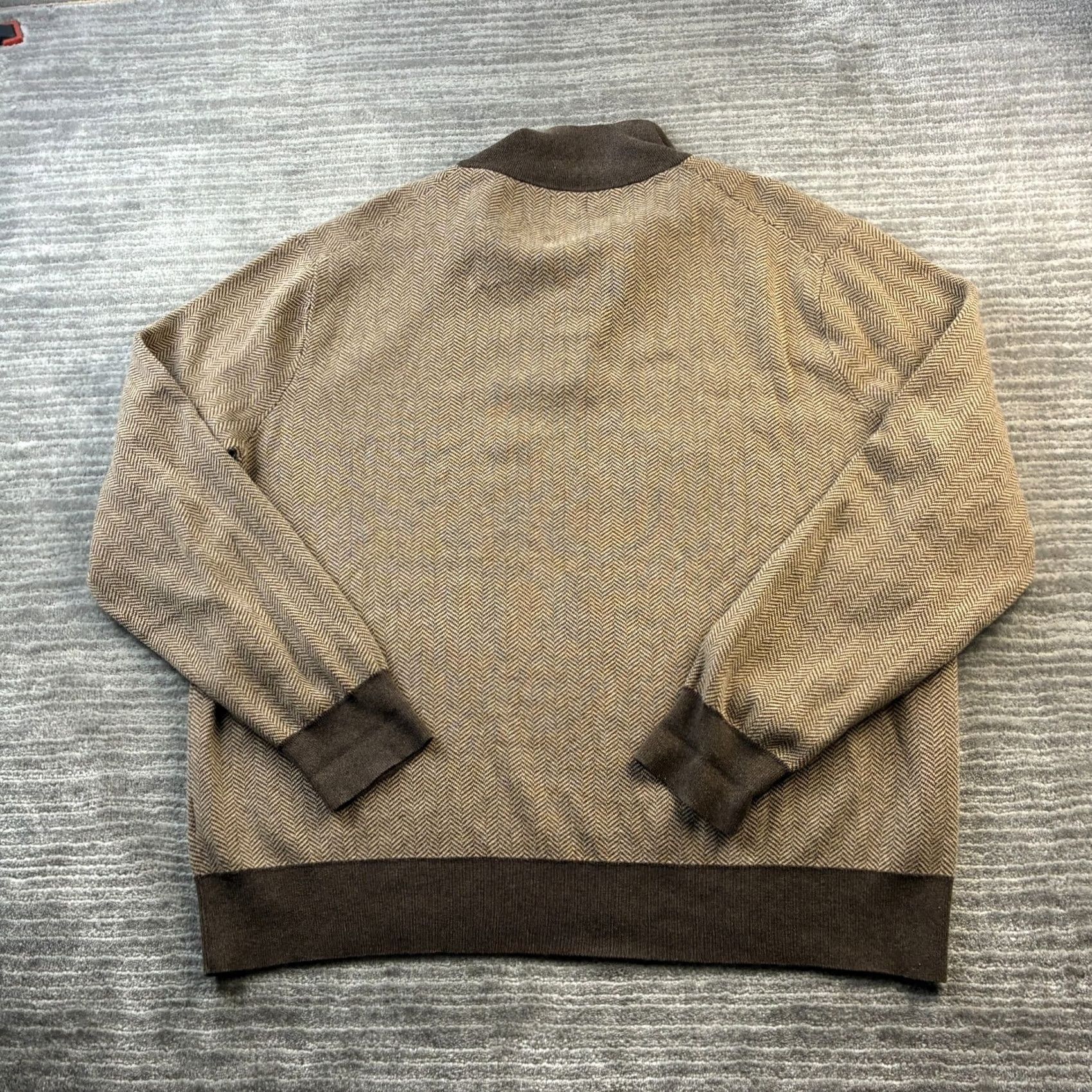 J.Crew J.CREW Sweater Mens XL Brown Herringbone Knit Quarter Zip Pullover Size US XL / EU 56 / 4 - 2 Thumbnail