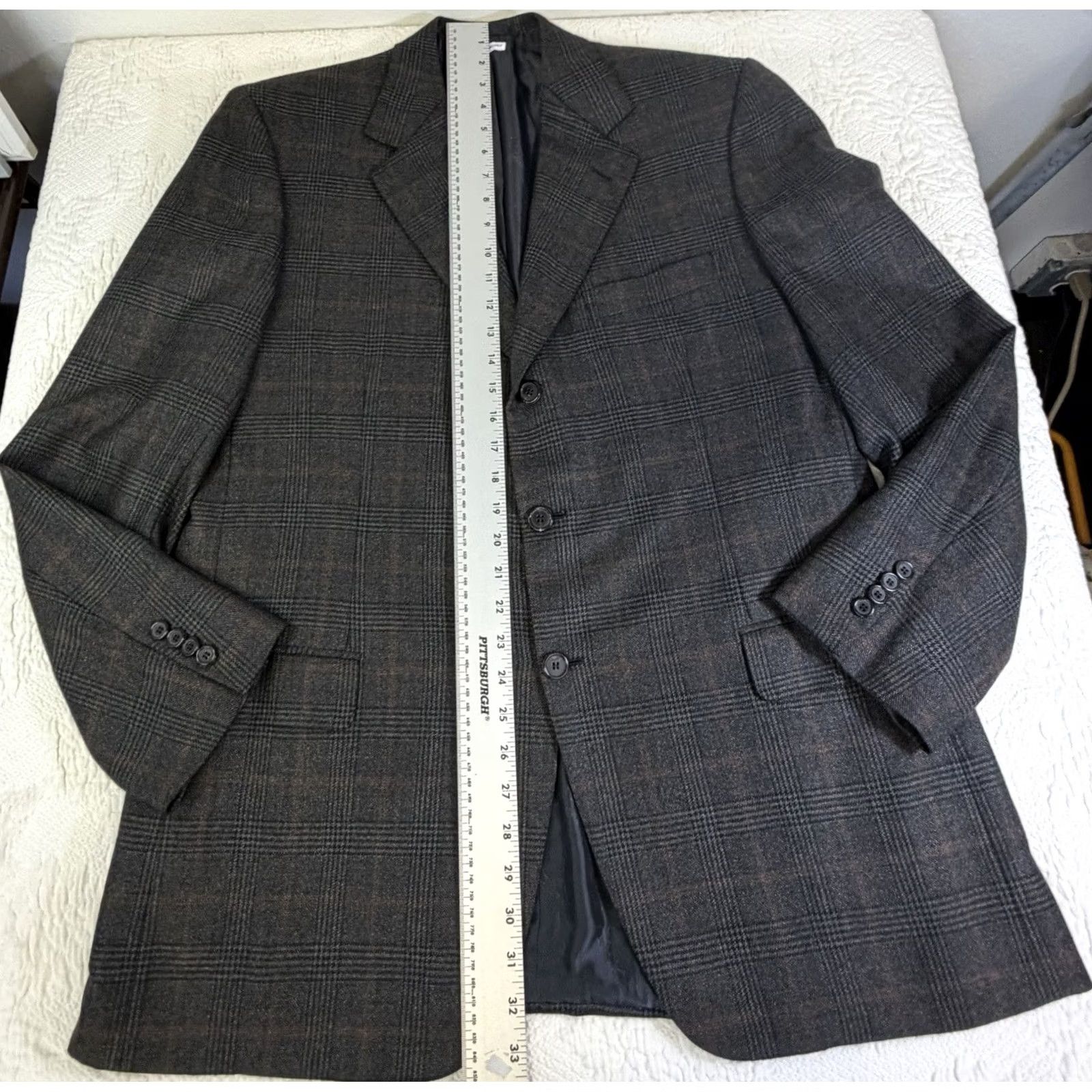 Brioni Brioni Sport Coat Blazer Grey 100% Pure Cashmere Windowpane 44R Men Regular Notch Lapel Long Coat/Dress Shirt? Size 44R - 3 Thumbnail