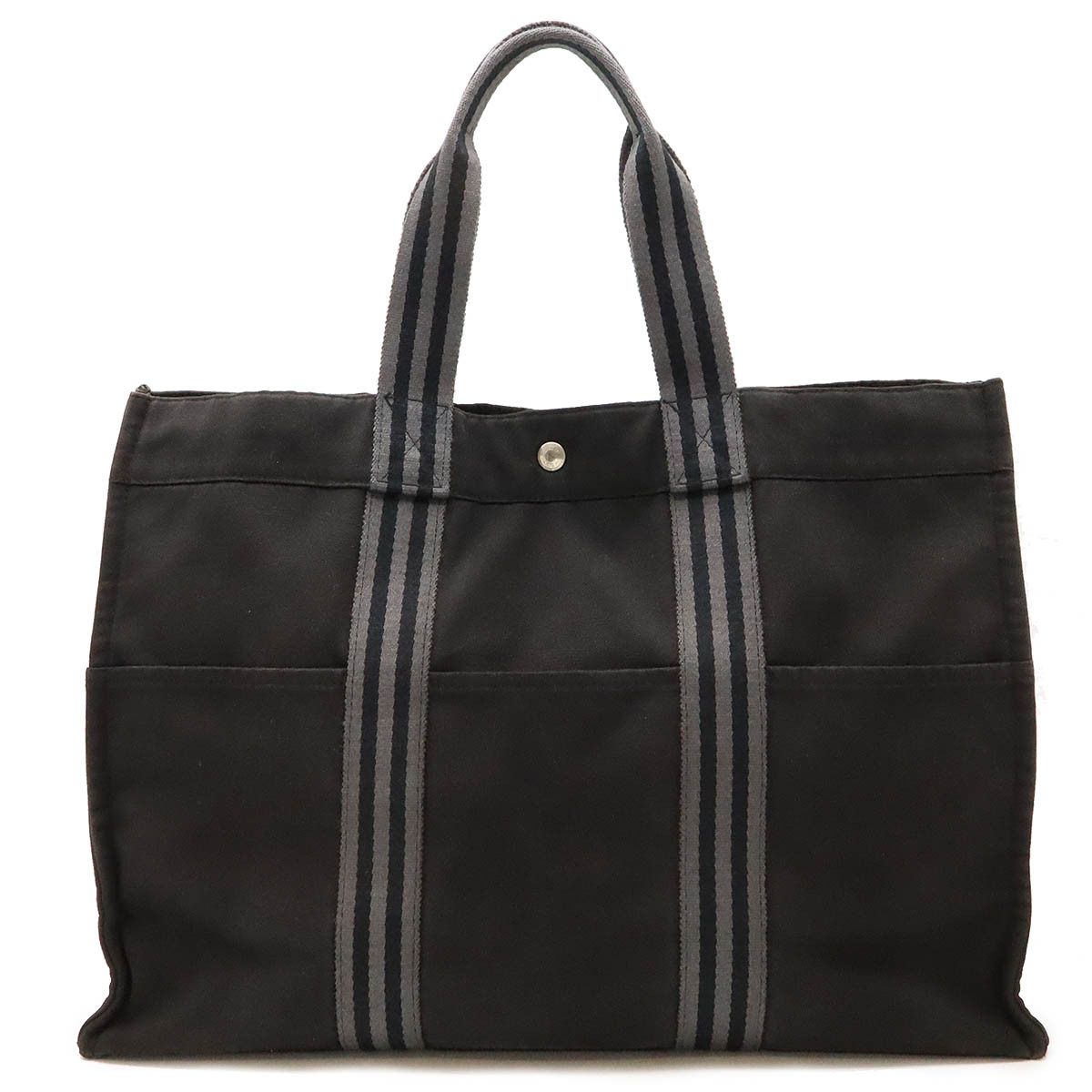 Hermes Hermes Hermes Canvas Fourre Tout Tote GM Black Gray Canvas Tote Bag in Good Condition Size ONE SIZE - 1 Thumbnail