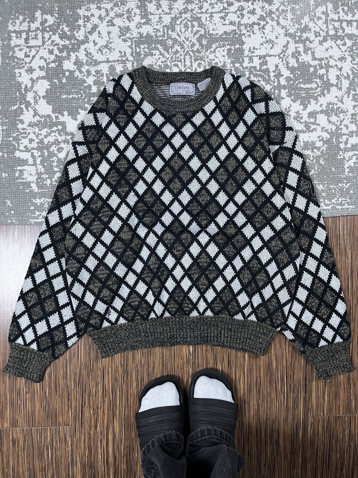 Japanese Brand × Vintage ➕ 90s Vintage Brown squares diamond knit boxy sweater ski Size US L / EU 52-54 / 3 - 1 Thumbnail