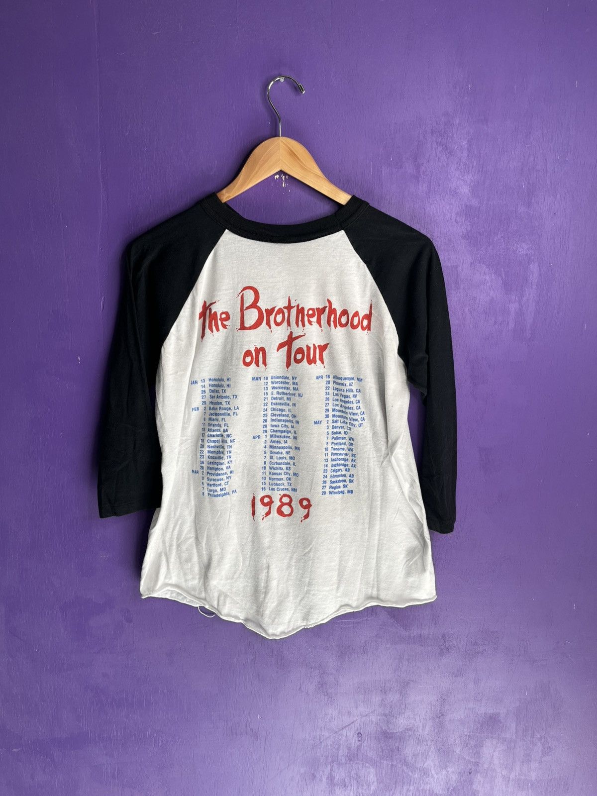 Band Tees × Vintage Vintage 1989 Bon Jovi brotherhood tour raglan tee Size US M / EU 48-50 / 2 - 2 Thumbnail