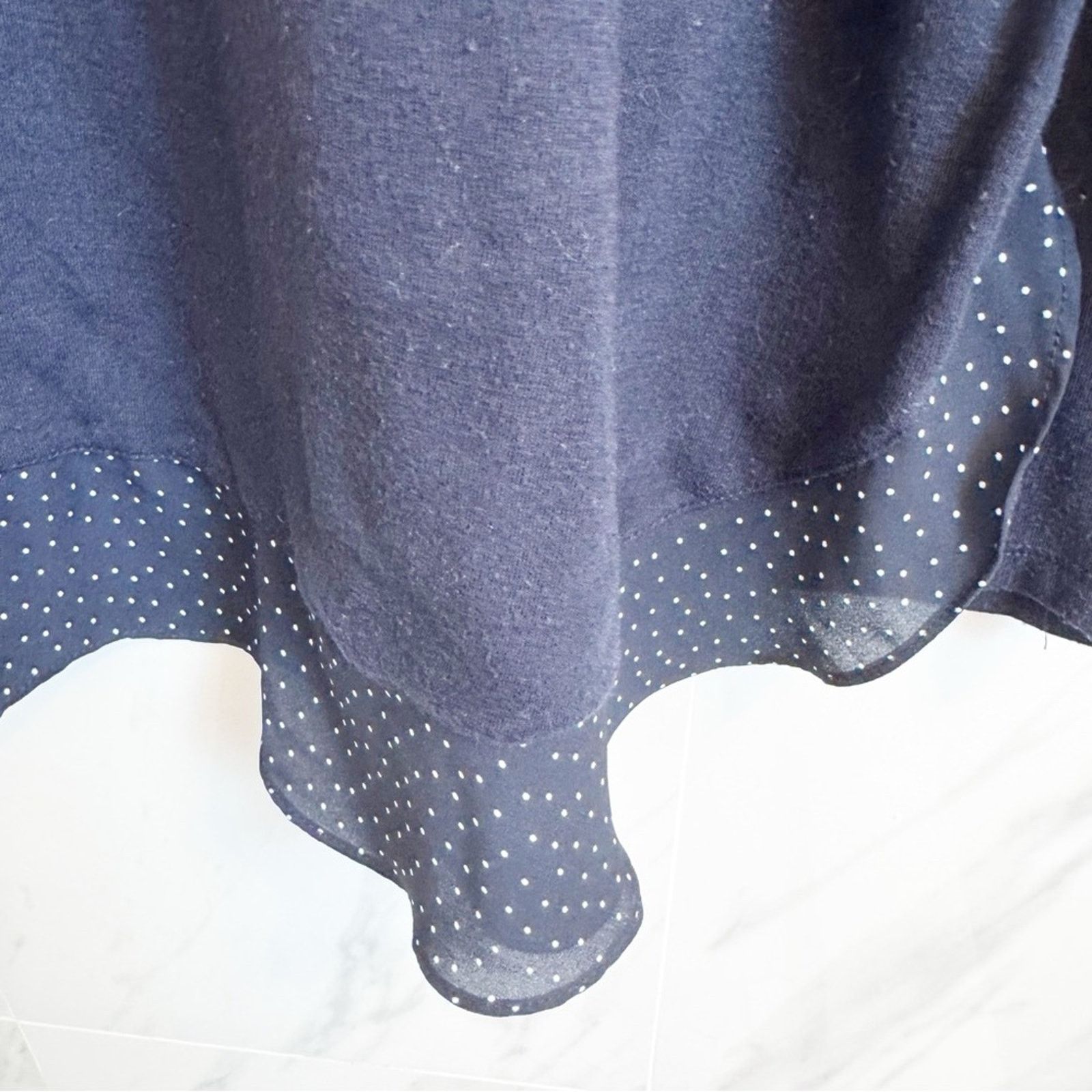 Loft Loft Navy White Polka Dot Mixed Media Sweater Top 16/18 Size XXL / US 16-18 / IT 52-54 - 5 Thumbnail
