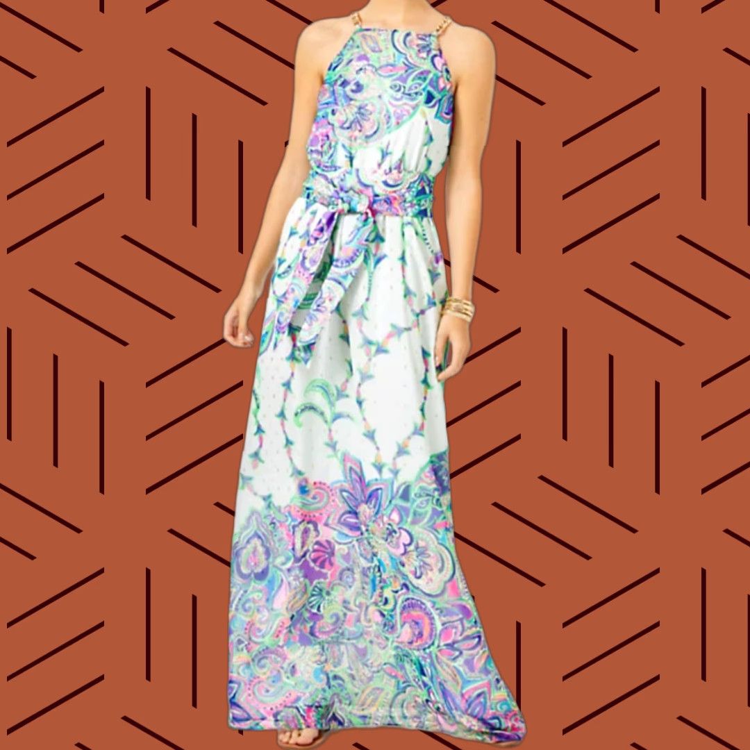 Lilly Pulitzer LILLY PULITZER Womens Maxi Dress Tiera Floral Best Kept Secret Multicolor Colorful No Belt M (Medium) Size M / US 6-8 / IT 42-44 - 1 Thumbnail