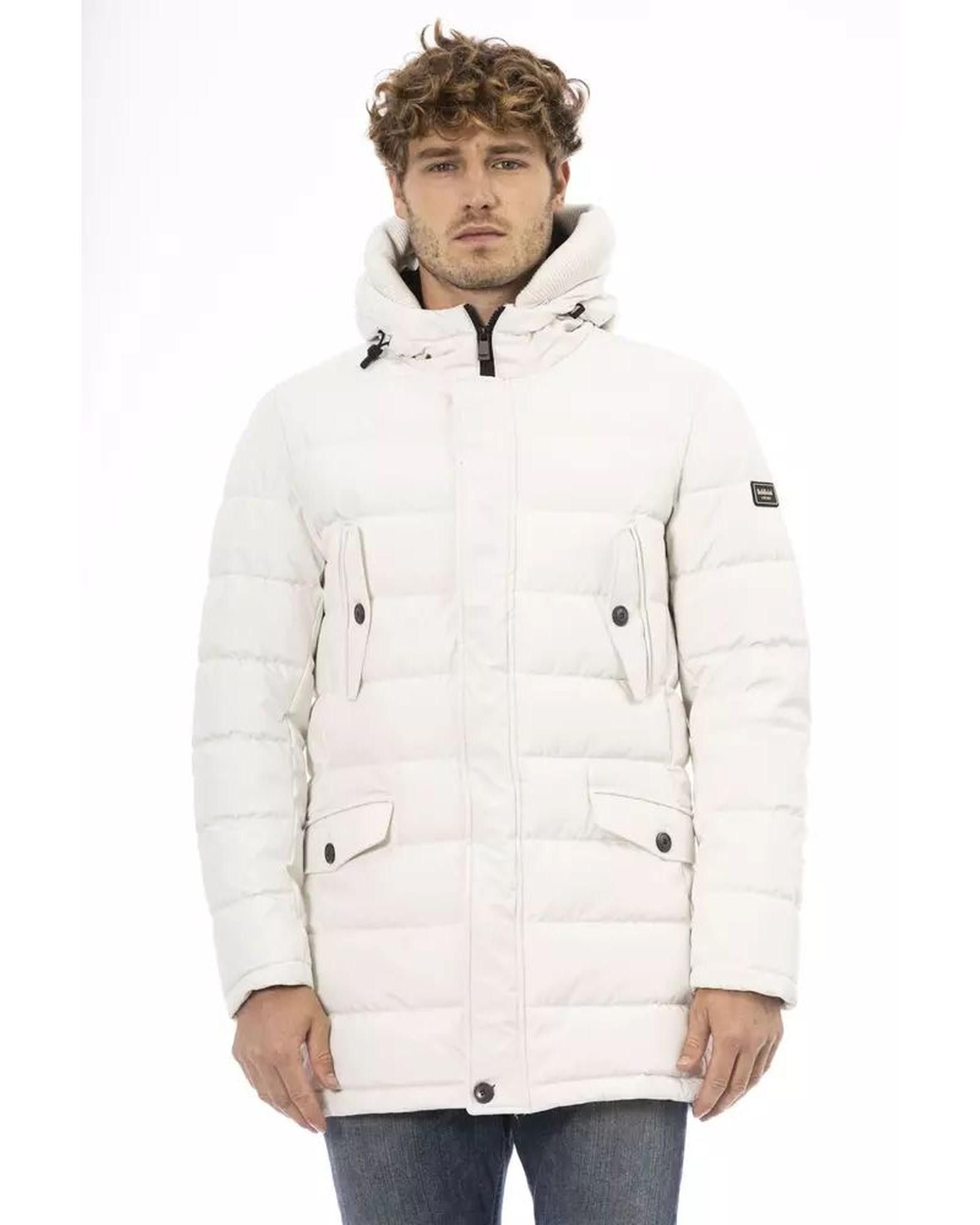 image of Baldinini Polyester Hooded Jacket With Zipper Closure in White, Men's (Size Medium)