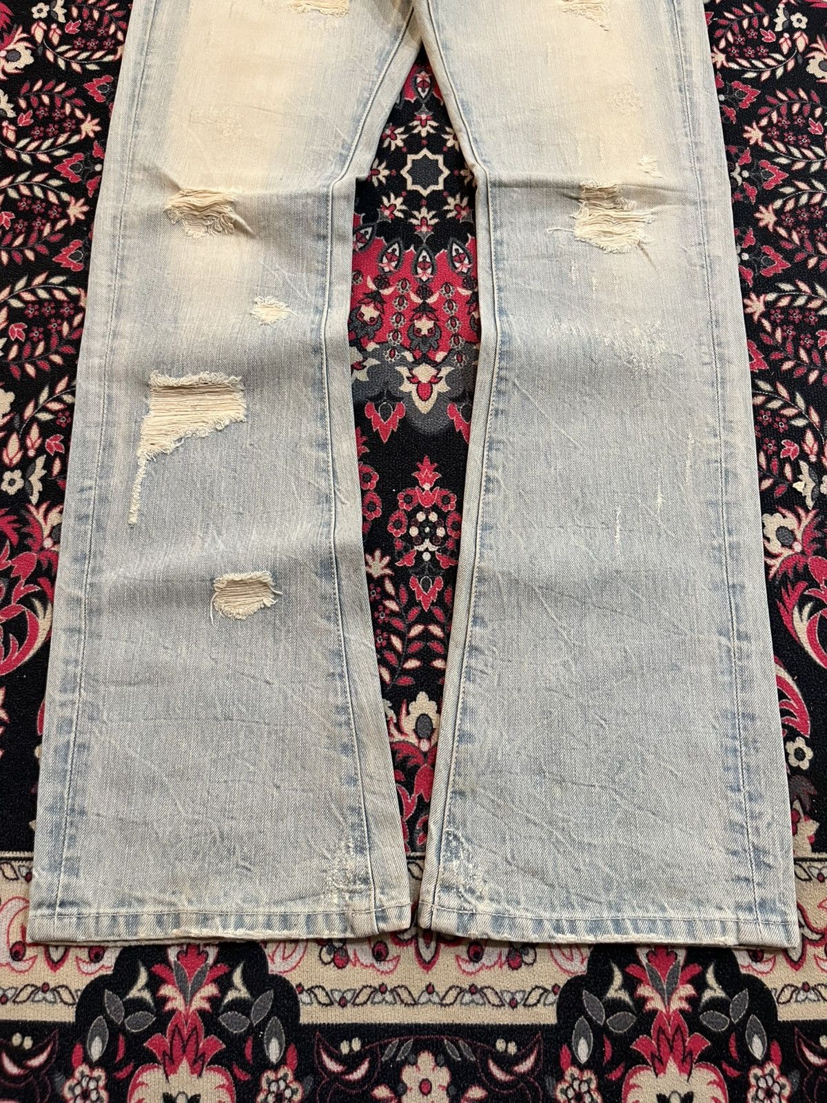 If Six Was Nine Japanese Brand La Gate Acid Blue Whisker Ripped Flare Jeans Size US 31 - 9 Thumbnail
